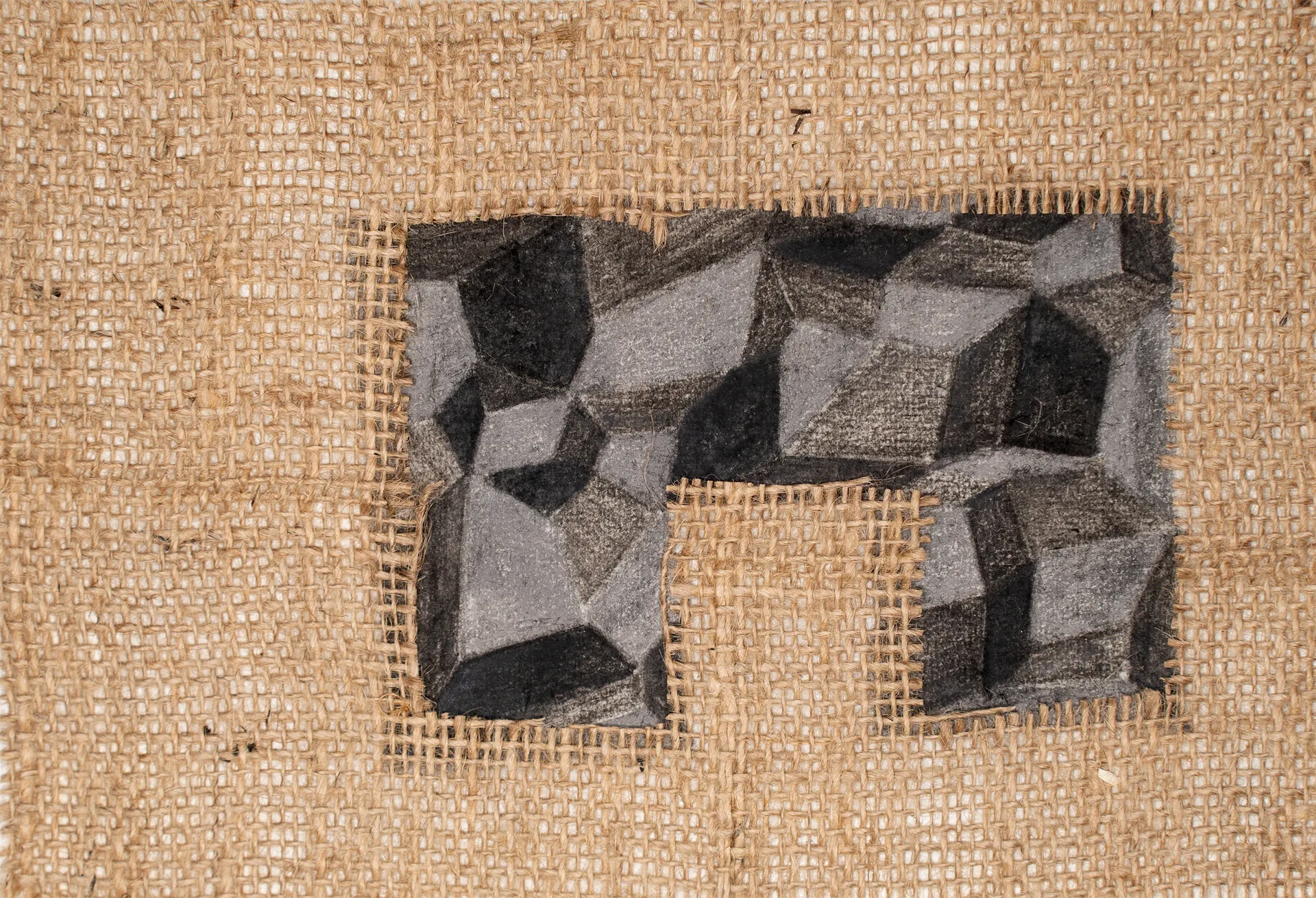 Fold #17, 3 by Urvi Sethna - Jute fabric, charcoal and graphite on rice paper