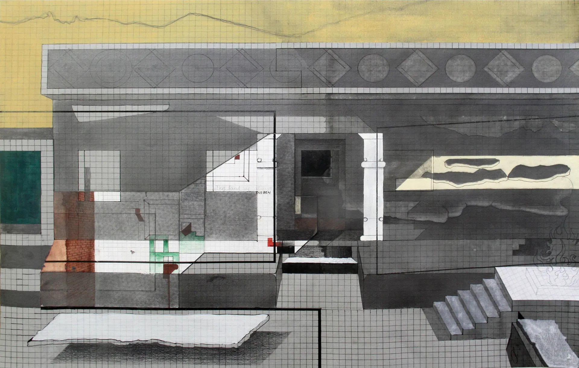 Territories of three: echoes in the landscape III, 1 by Kapil Jangid - Collage, digital print, ink, gouache color and graphite on paper