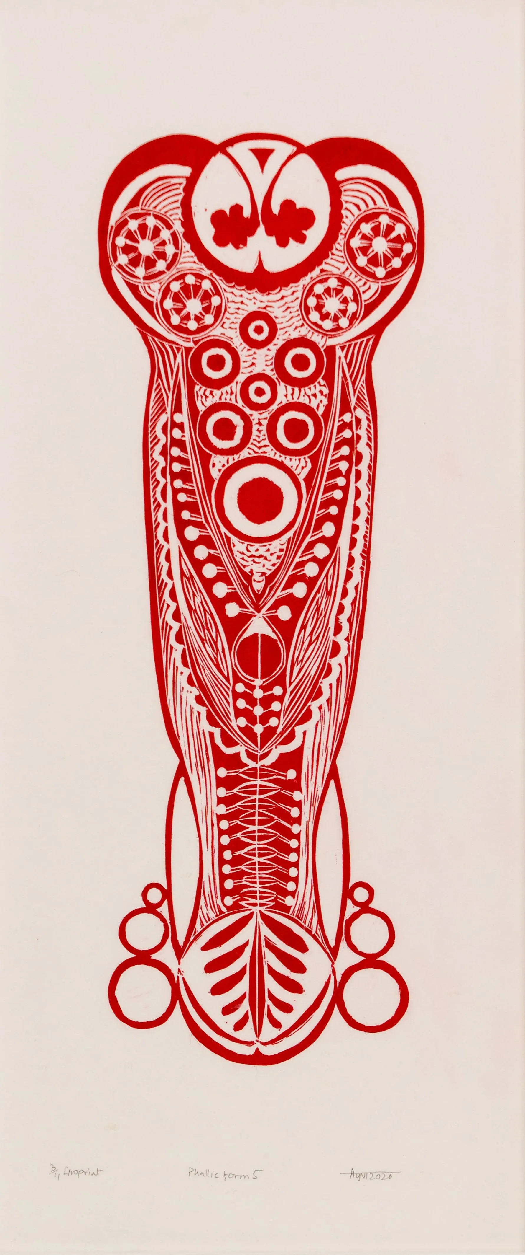 The phallic form, 5 (set of 8) by Avni Bansal - Linocut prints on Kozo paper, archival framing