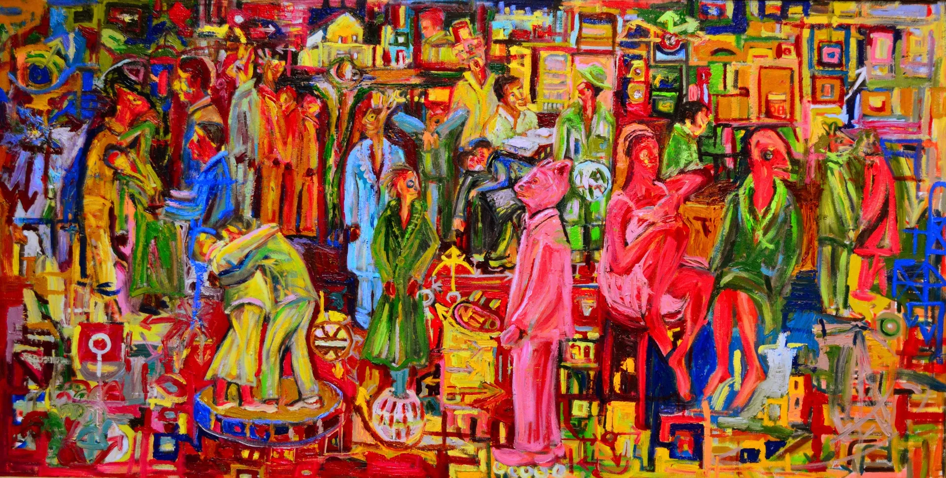 City of restless bodies by Pramod Jaiswal - Oil on canvas