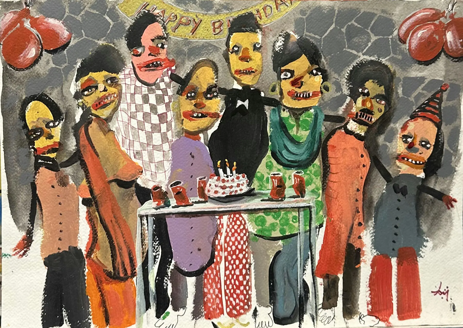 Happy birthday by Aditiya Singh - Acrylic and ink on paper