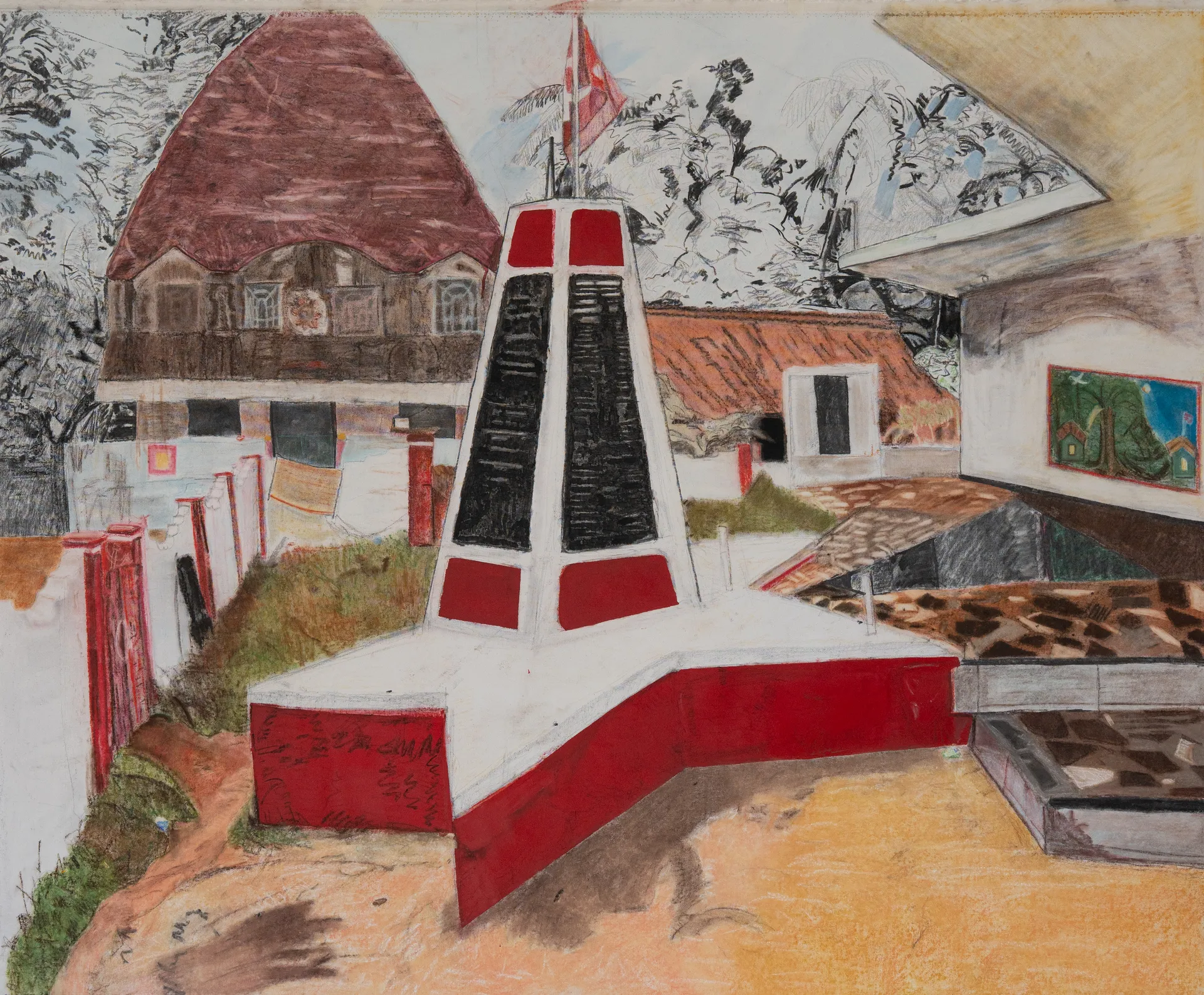 Kilvenmani Martyr’s memorial on a regular day by Nitheen Ramalingam - Enamel paint, oil stick, pastel, charcoal, aquarelle, and graphite on canvas