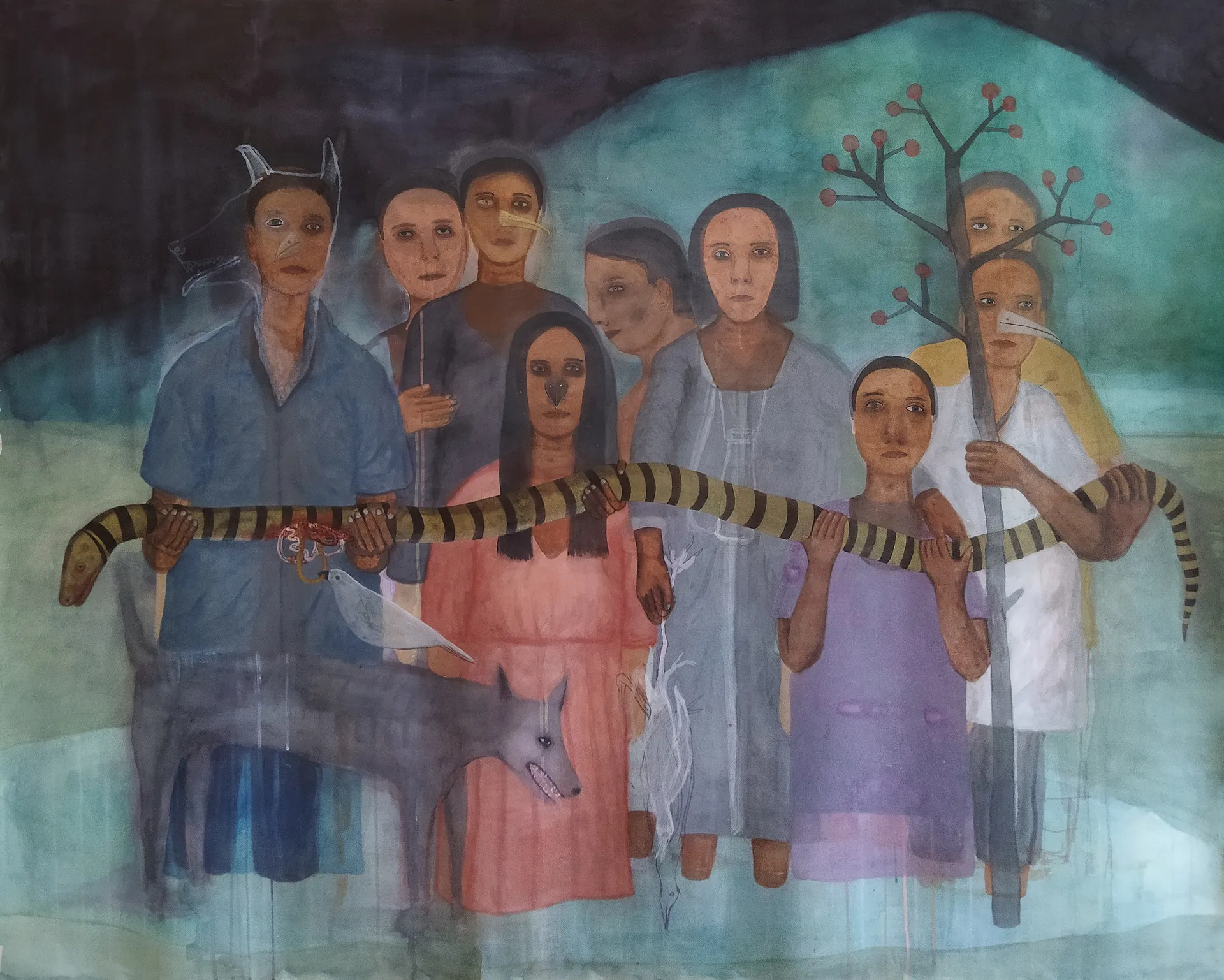 In the primordial pool, from where our ancestors and we evolved by Aryama Pal - Watercolour and acrylic on paper
