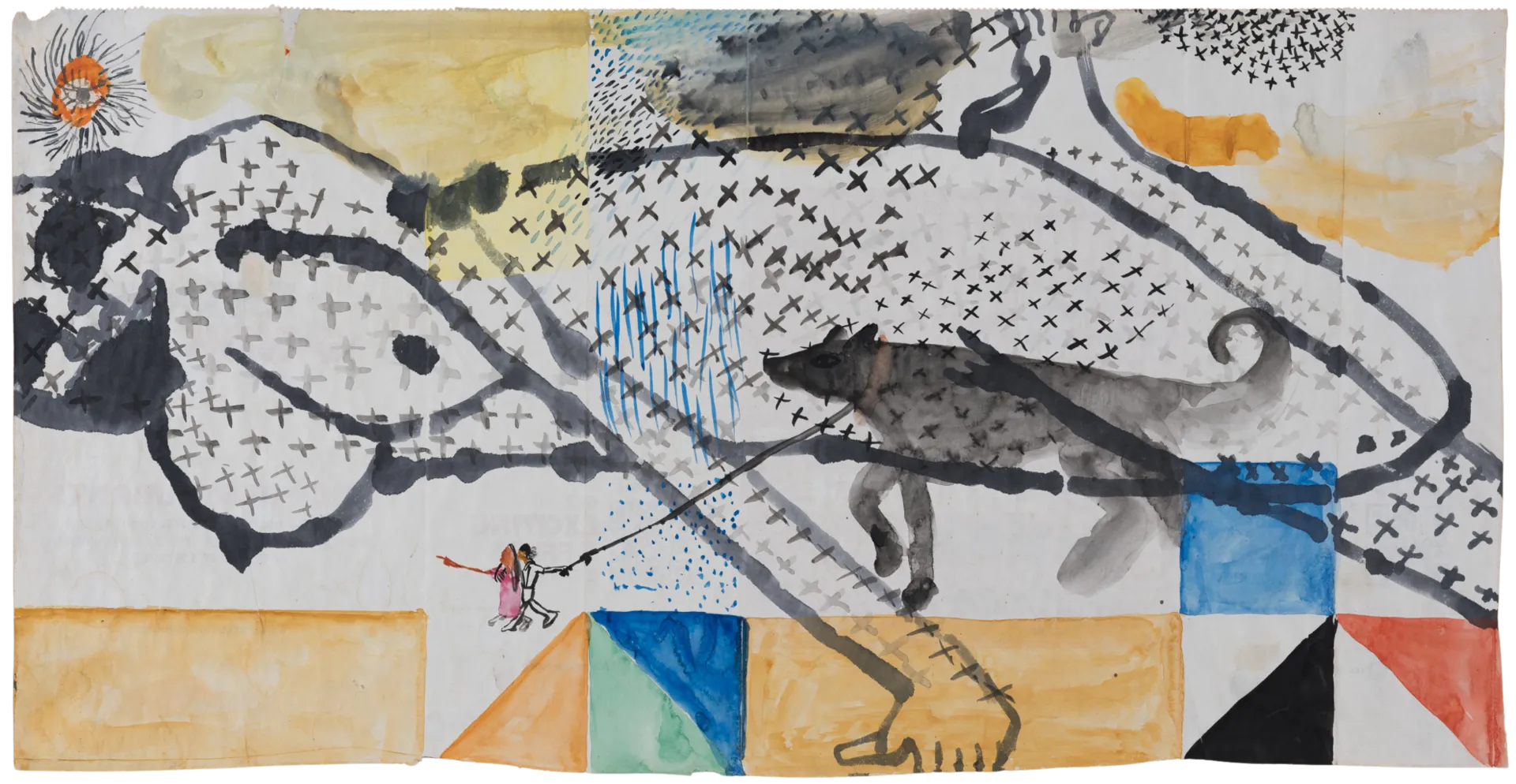 Morning walk by G. Mahesha - Watercolor on local paper