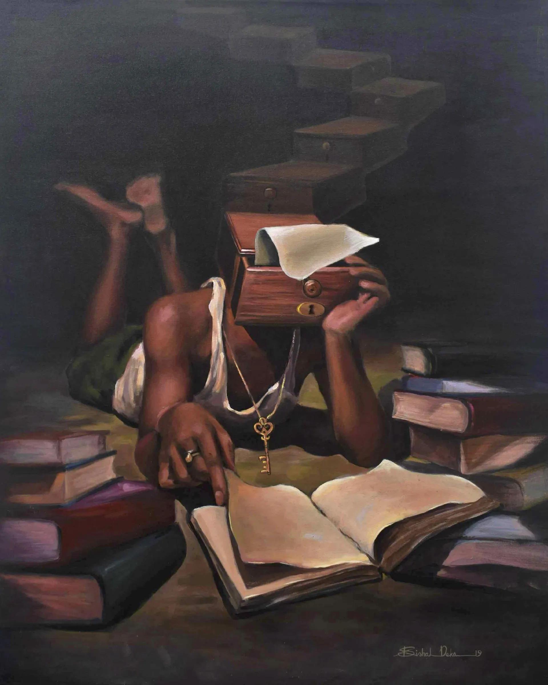 Human treasure with key by Bishal Deka - Acrylic on canvas