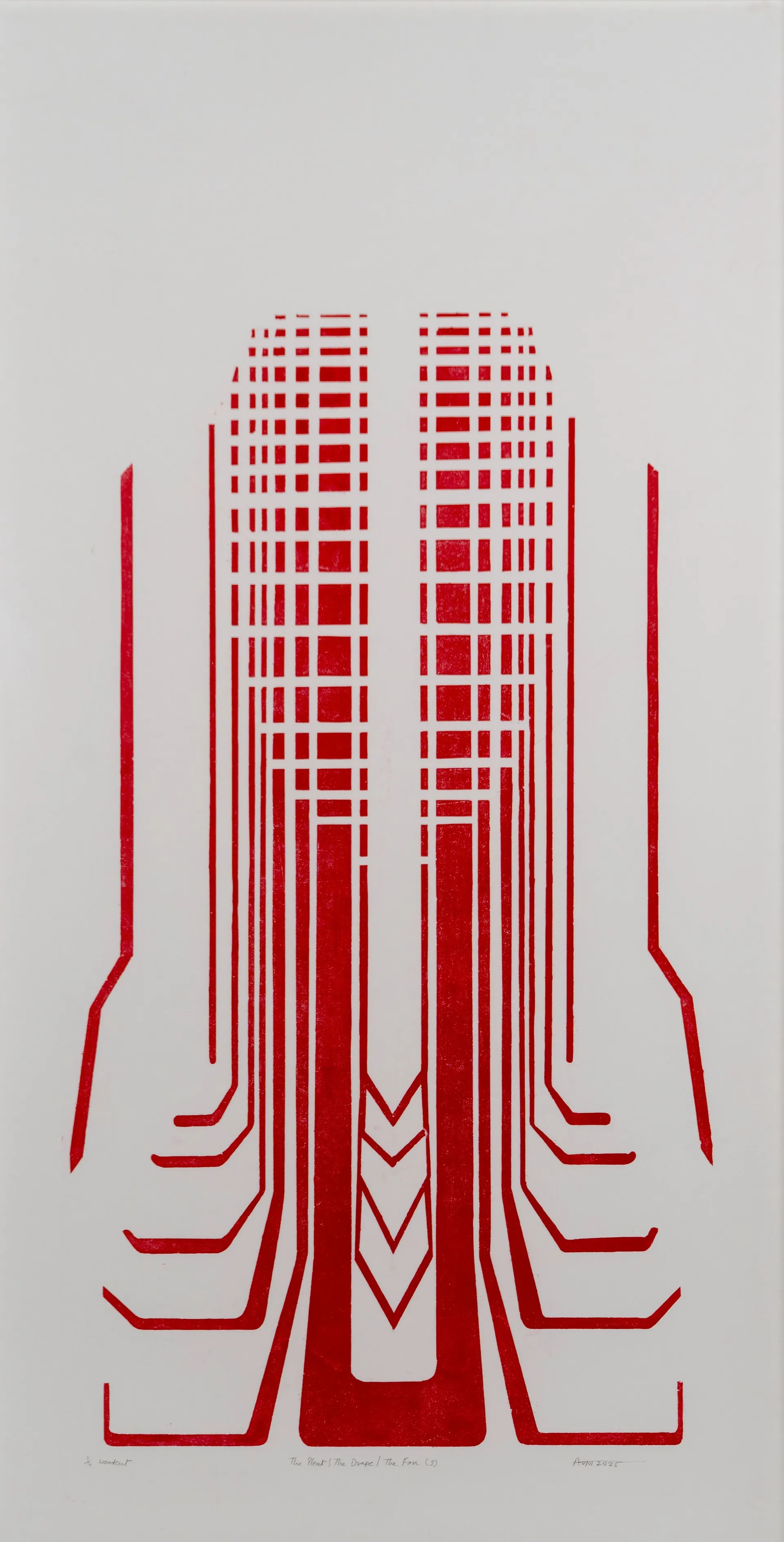 The drape I the pleat I the fanset 3 by Avni Bansal - Woodcut print on Kozo paper