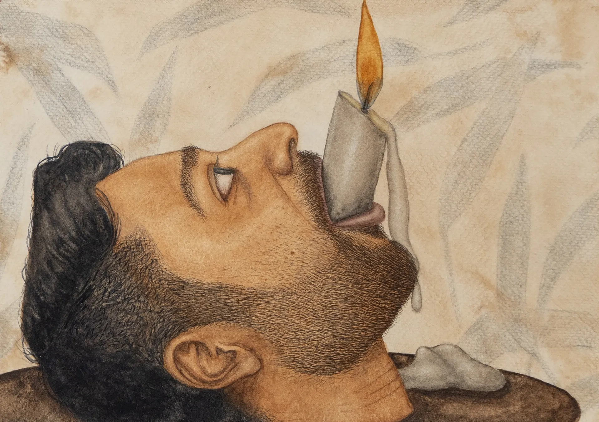 It is a small part of the pantomime, 1 by Suvendu Bhandari - Tea stain, watercolor, smoke