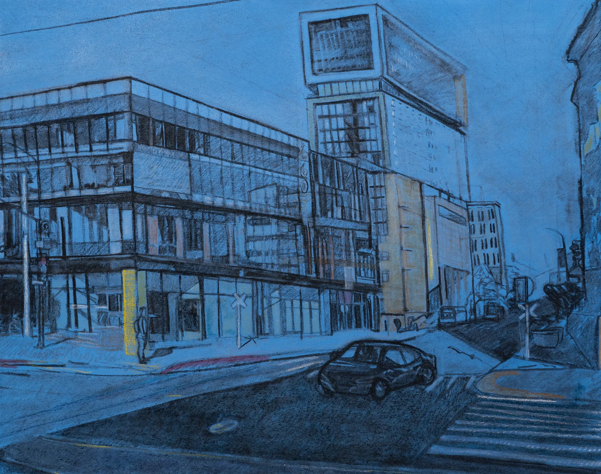 7th St & J St, Sacramento by Nitheen Ramalingam - Dry pastels, charcoal and oil on canvas
