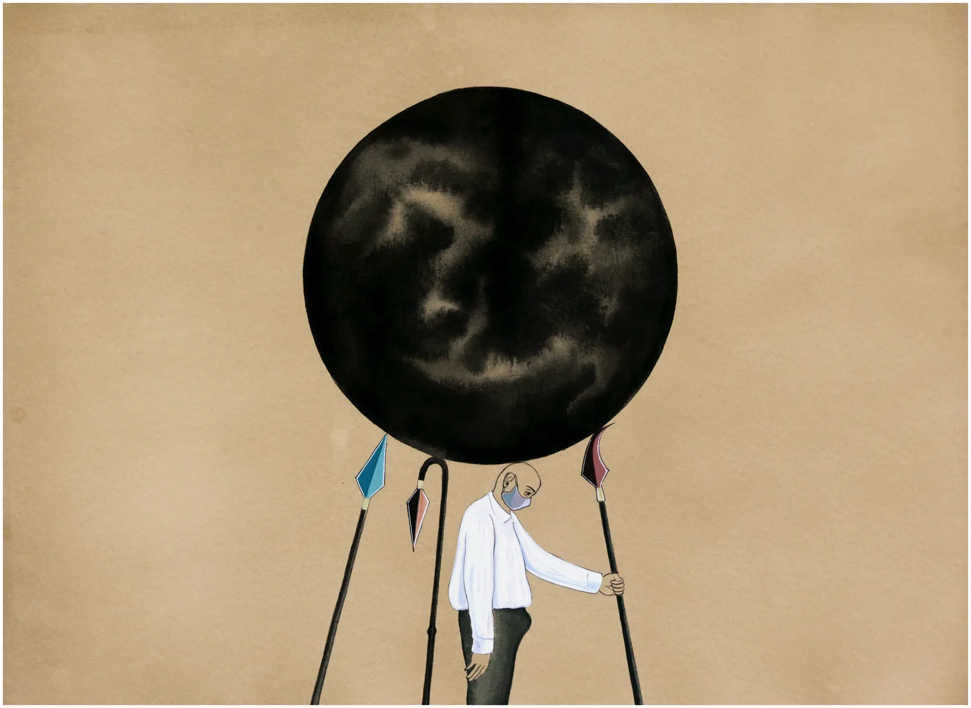 The moon bearer - A new saga II, 7 by Abhishek Narayan Verma - Gouache and tea toning on paper