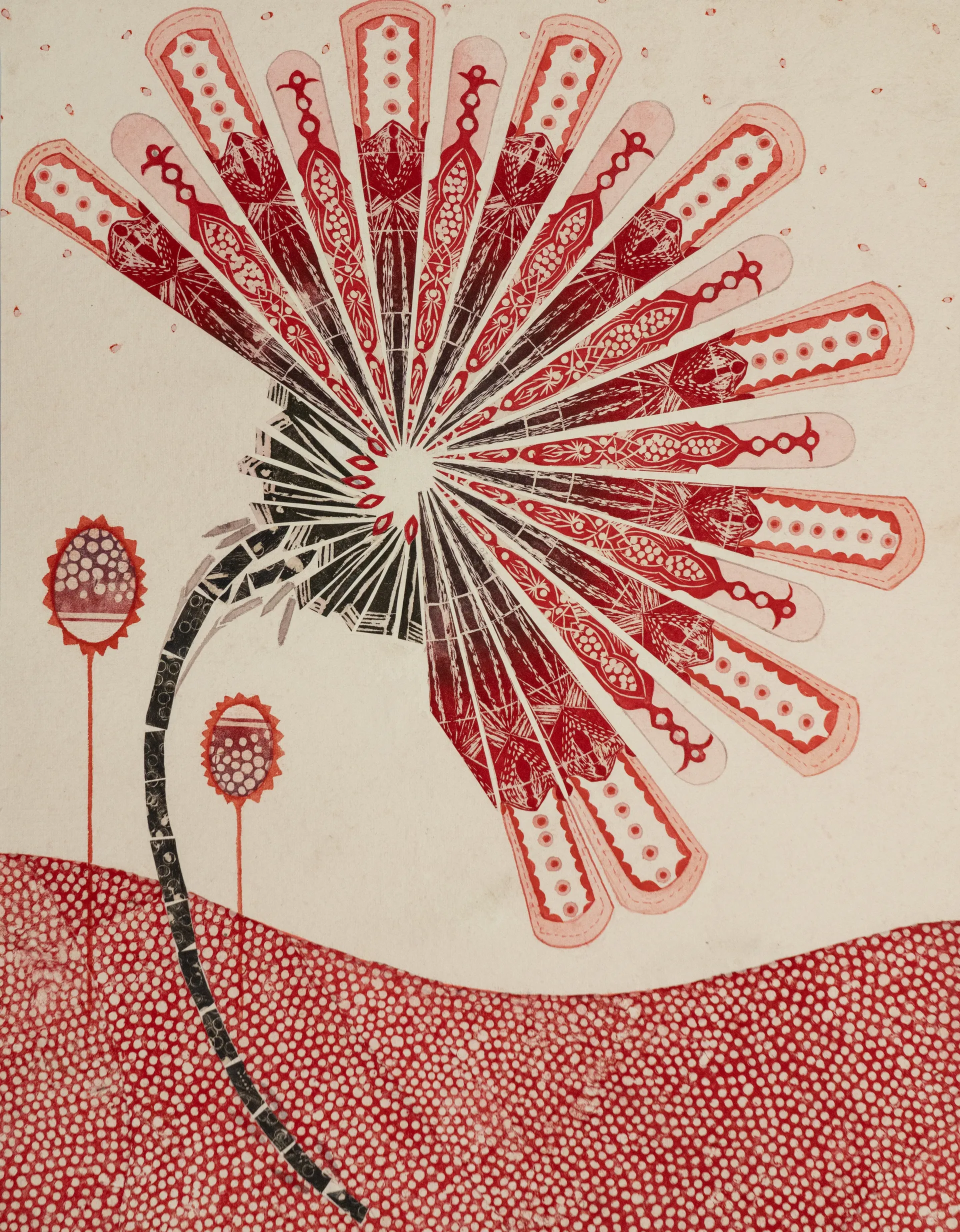 Bloom 4 by Avni Bansal - Woodcut collage and gouache on paper