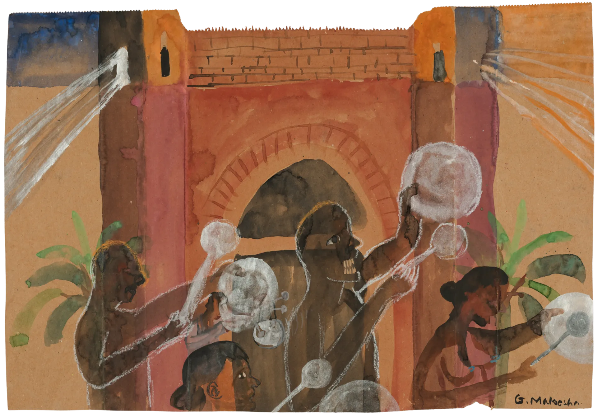 Belling plates (Corona) by G. Mahesha - Watercolor on brown paper