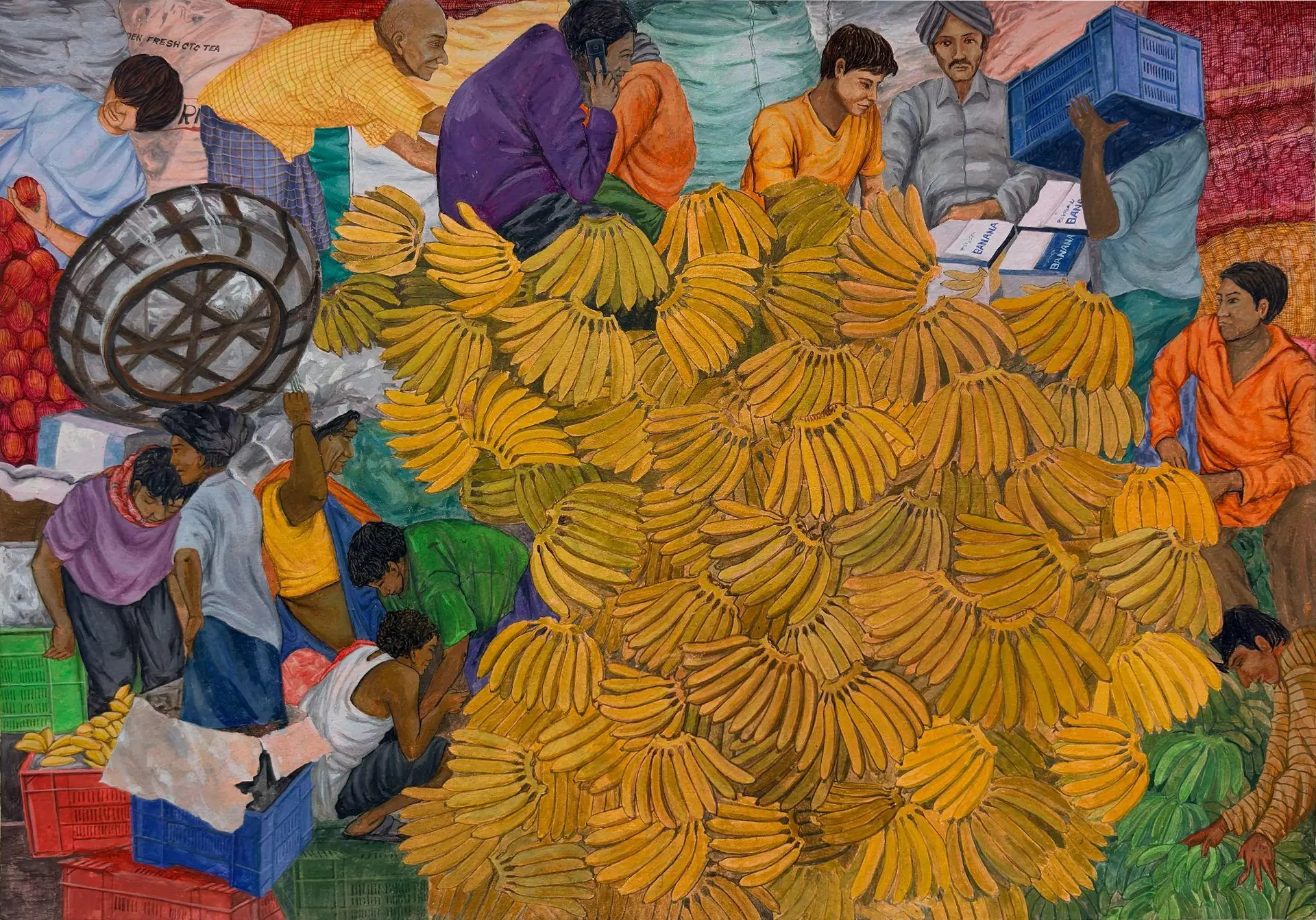 Banana market by Bikramjit Paul - Earth color on paper
