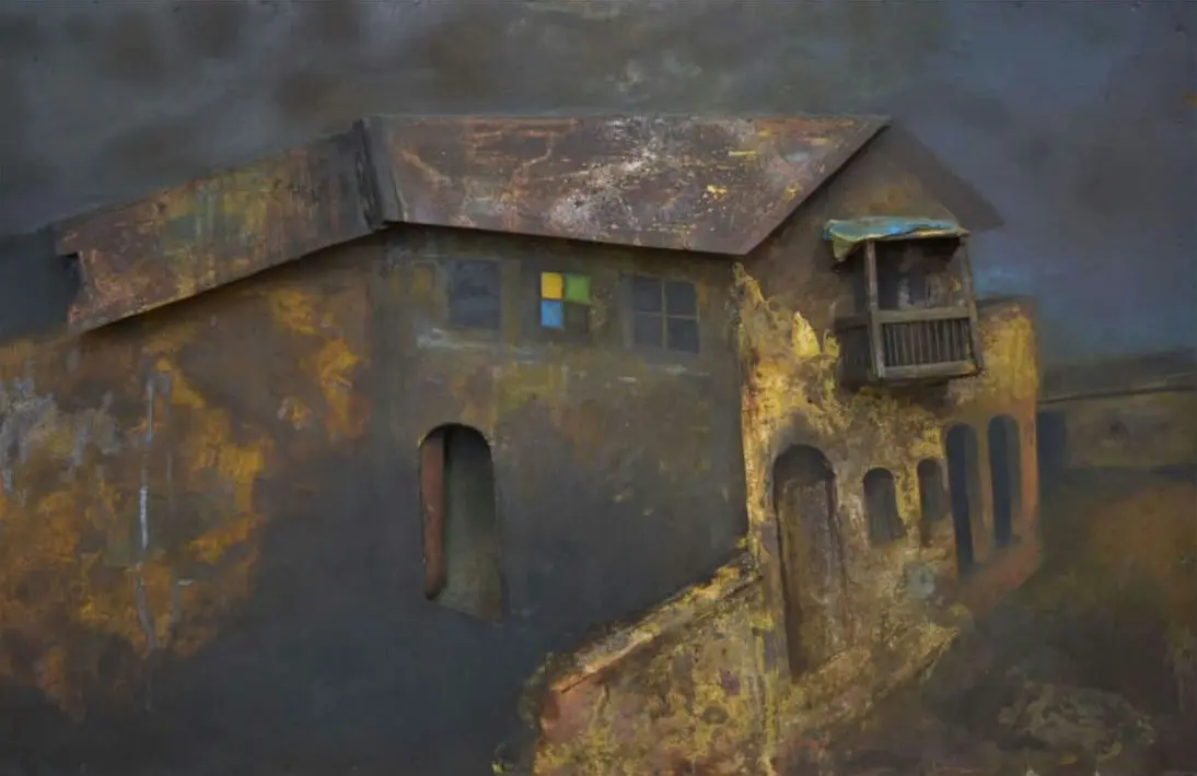 House at Jetalpur Bridge by Rashesh Chauhan - Red Oxide, Enamel paint & lacquer on Metal