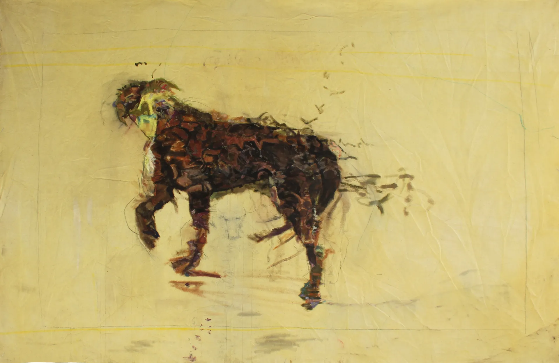 ‘Hunting’ by Nitheen Ramalingam - Acrylic, charcoal and synthetic dye on cloth