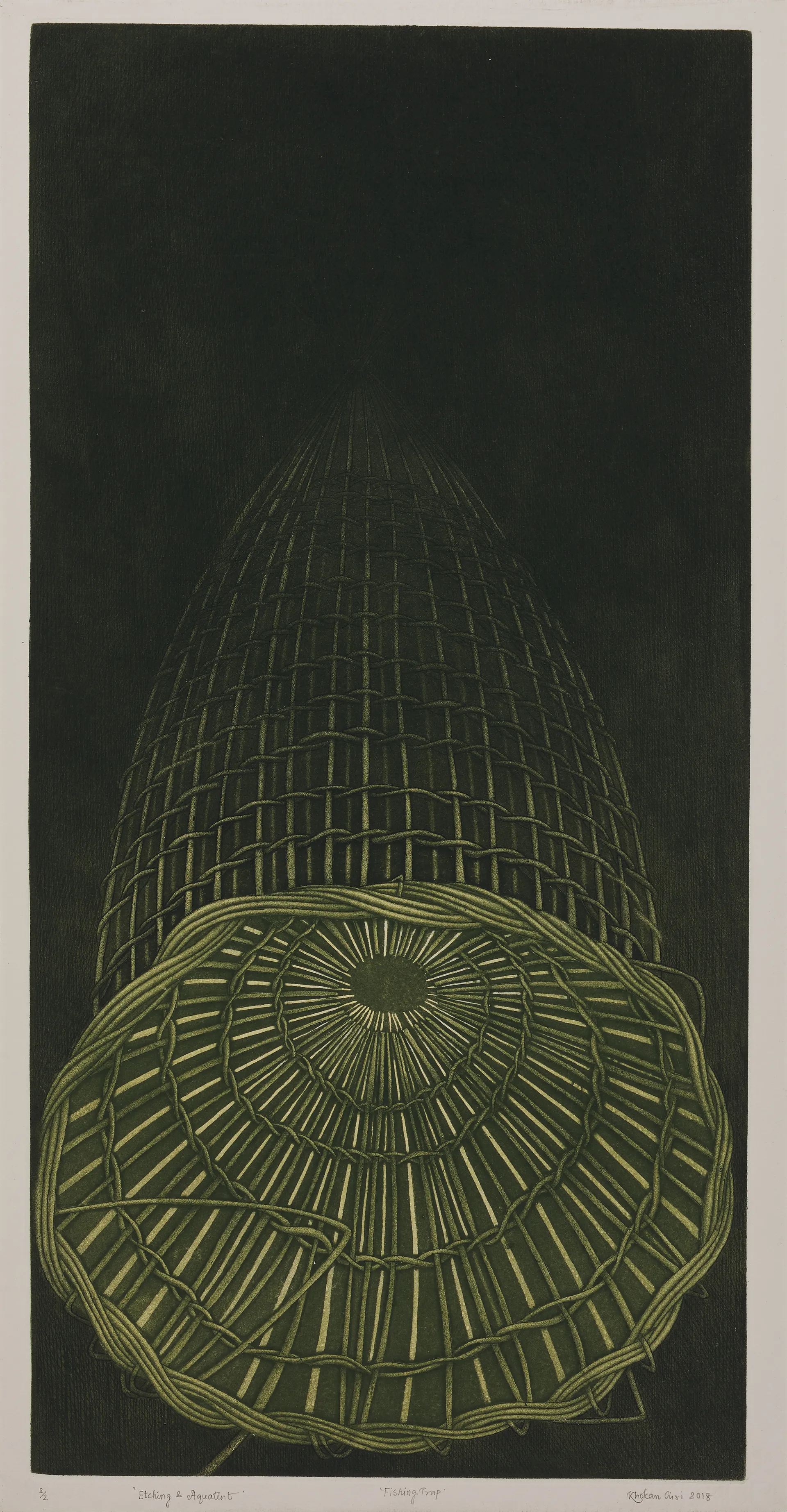 Fishing trap by Khokan Giri - Etching & aquatint