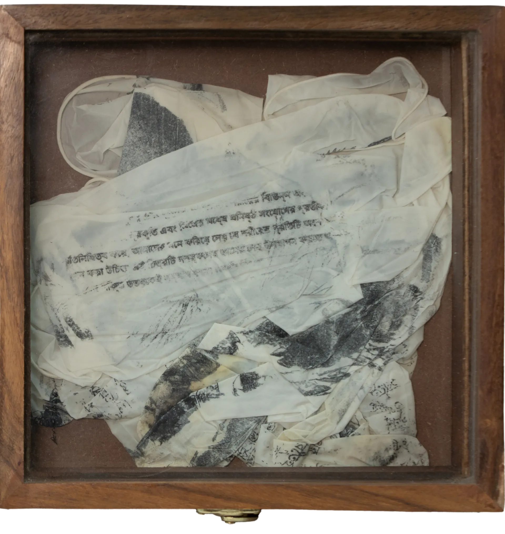 আত্মরক্ষা Barrage, 4 by Anup Let - Writing transfer, gloves on wooden boxes with glasses