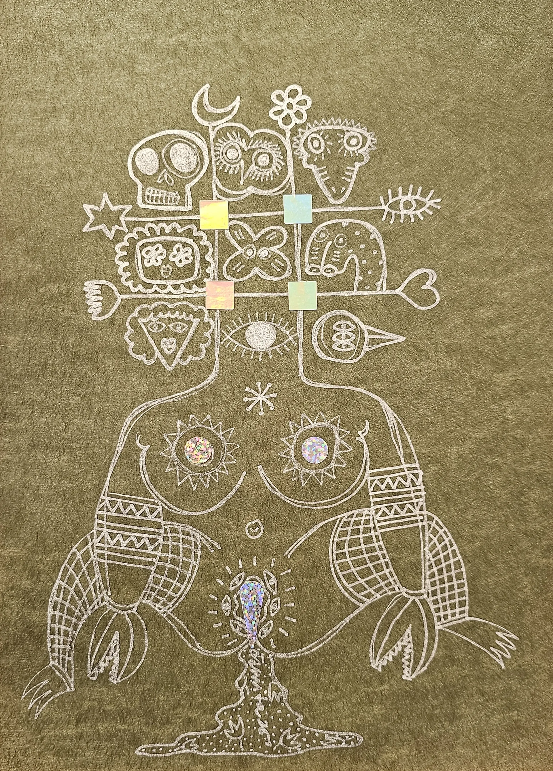 Chrome-born-bodies drawing 11 by Varnita Sethi - Chrome pen on acid-free handmade paper