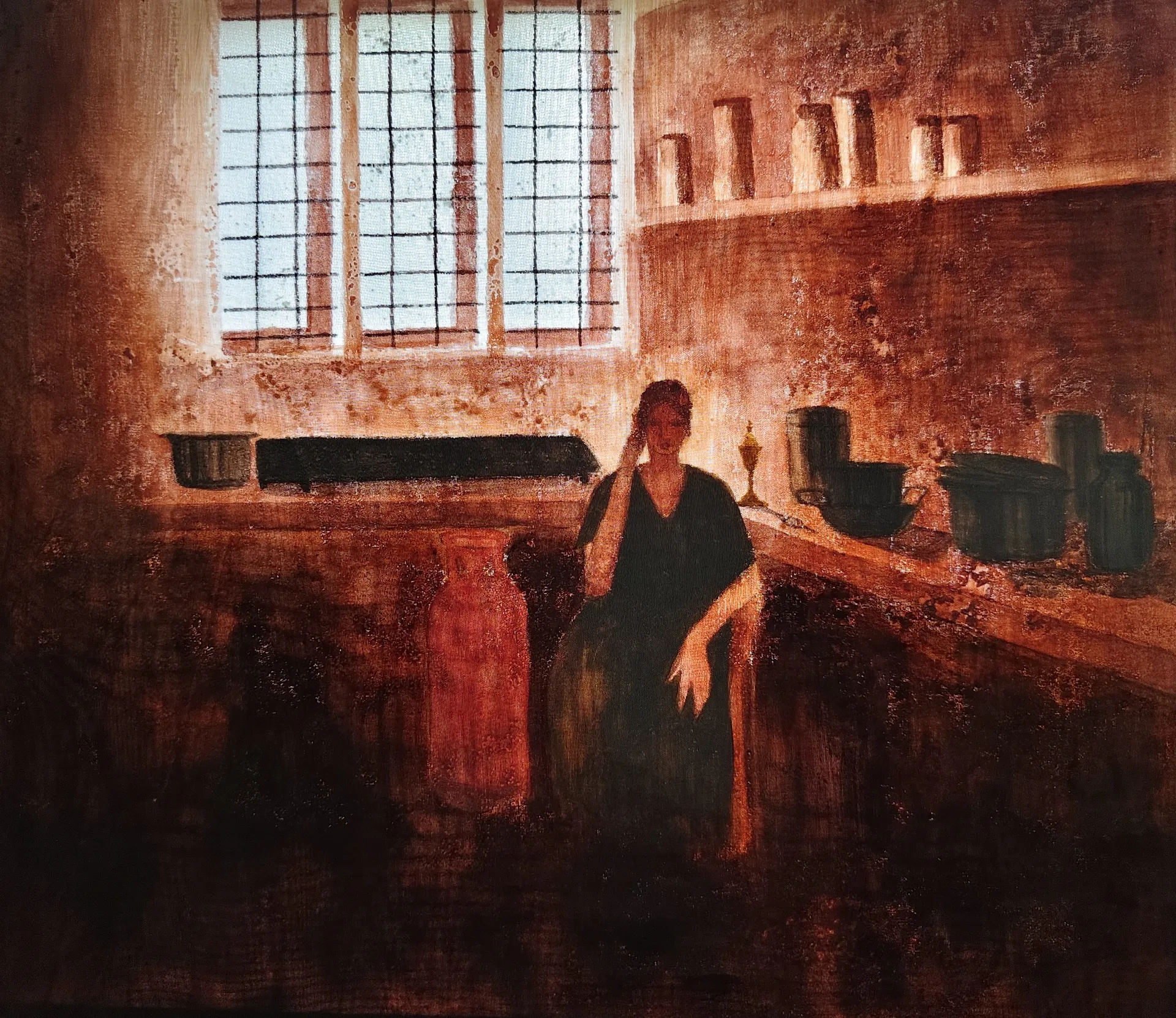 It was my mother who made me meditate by Gayathri A P  - Acrylic on organza textile