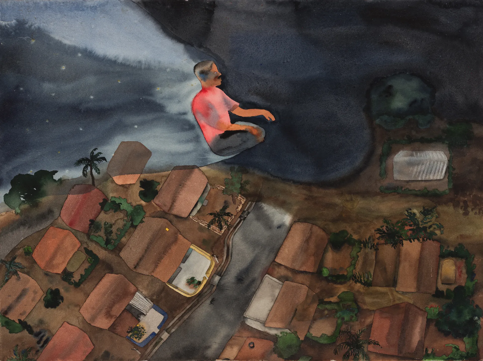 Flying in dream by G. Mahesha - Watercolor on paper