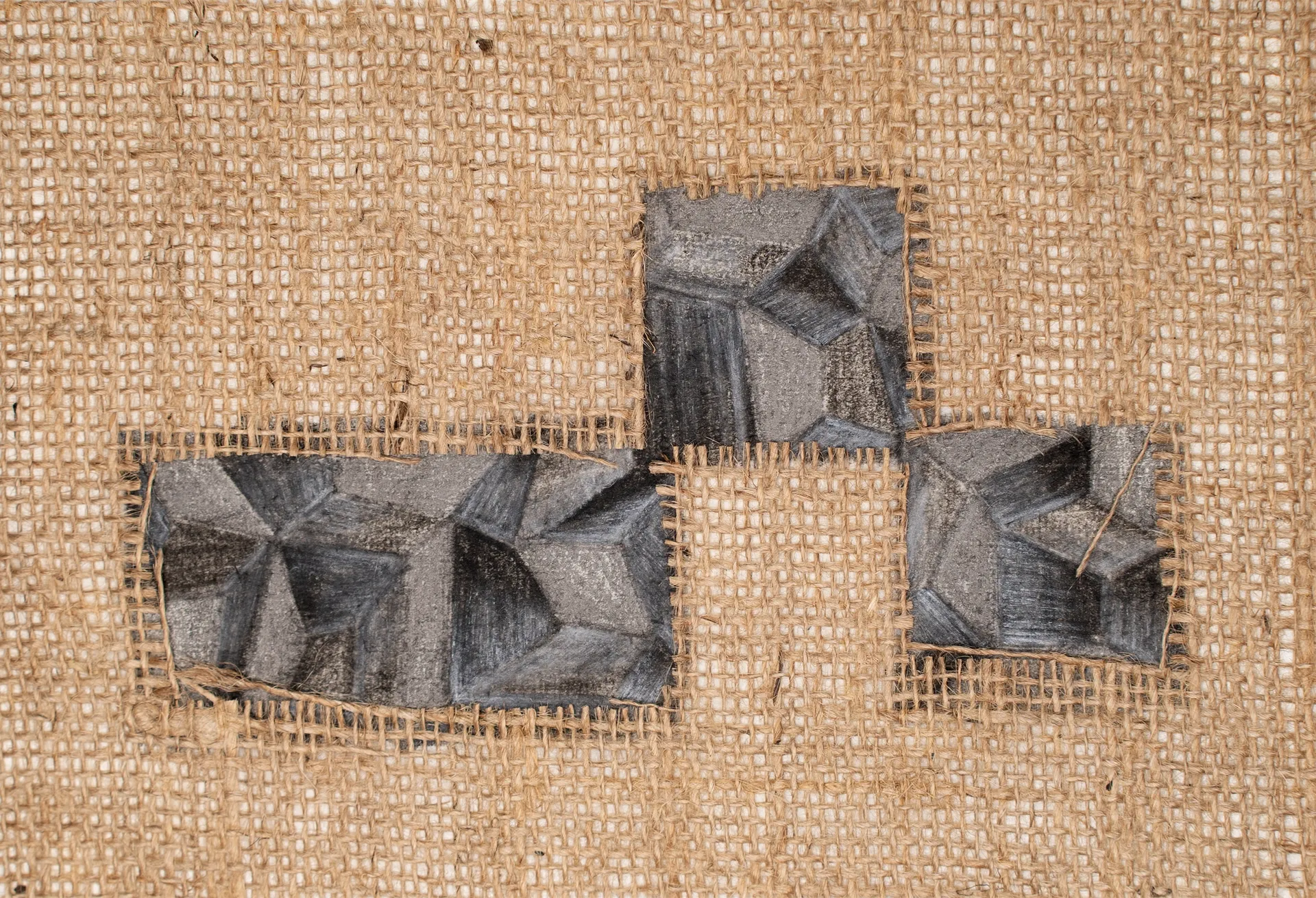 Fold #17, 6 by Urvi Sethna - Jute fabric, charcoal and graphite on rice paper