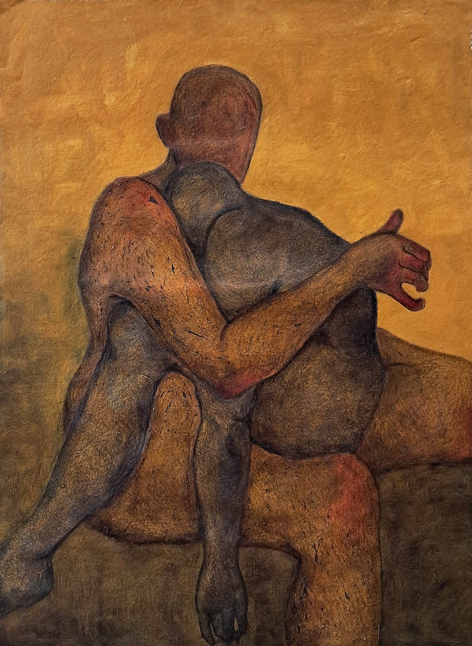 শ োল5 (Lap) by Riyanka Das - Oil on handmade paper