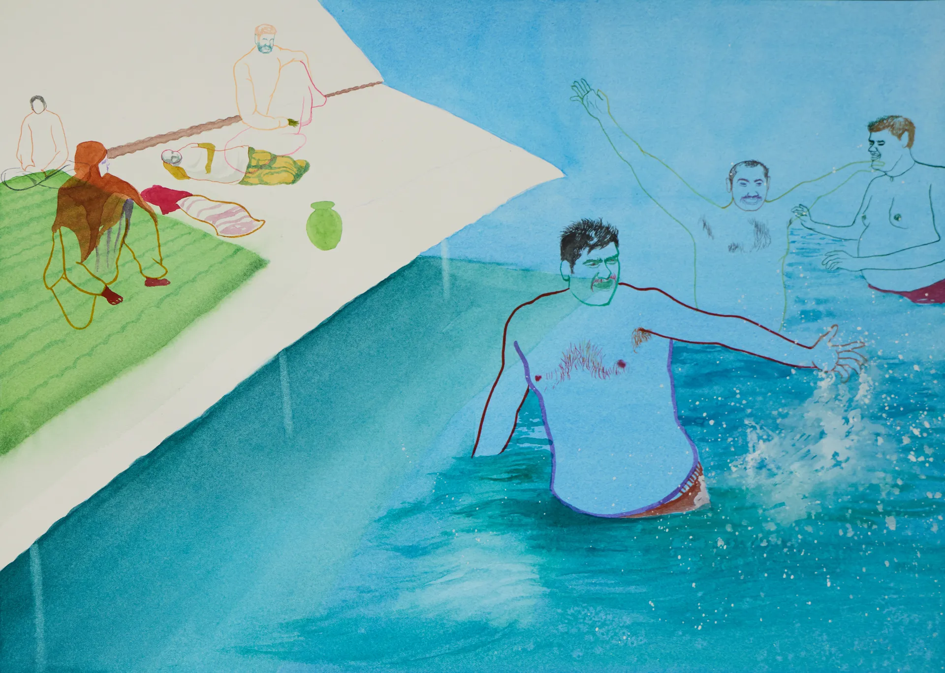 हेलइत कयामत (Swimming through the apocalypse) by Shiv Shankar - Watercolor on paper