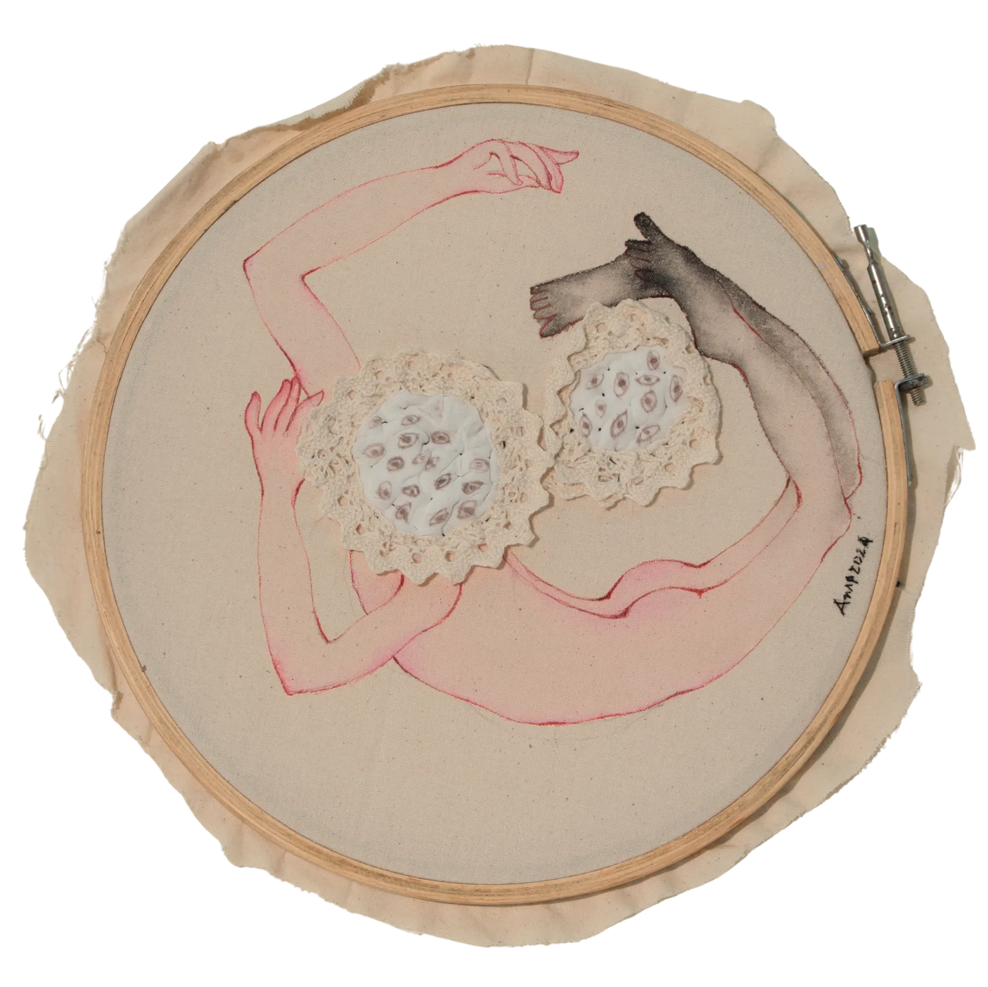 Beautiful flowers, 3 by Anup Let - Cloth, stitch and colour with ink on fabric
