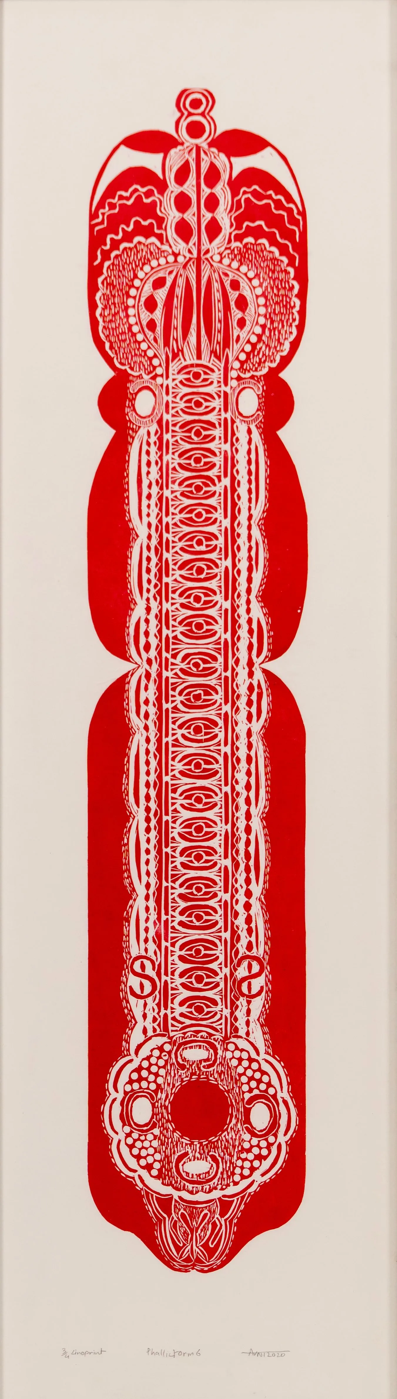 The phallic form, 6 (set of 8) by Avni Bansal - Linocut prints on Kozo paper, archival framing