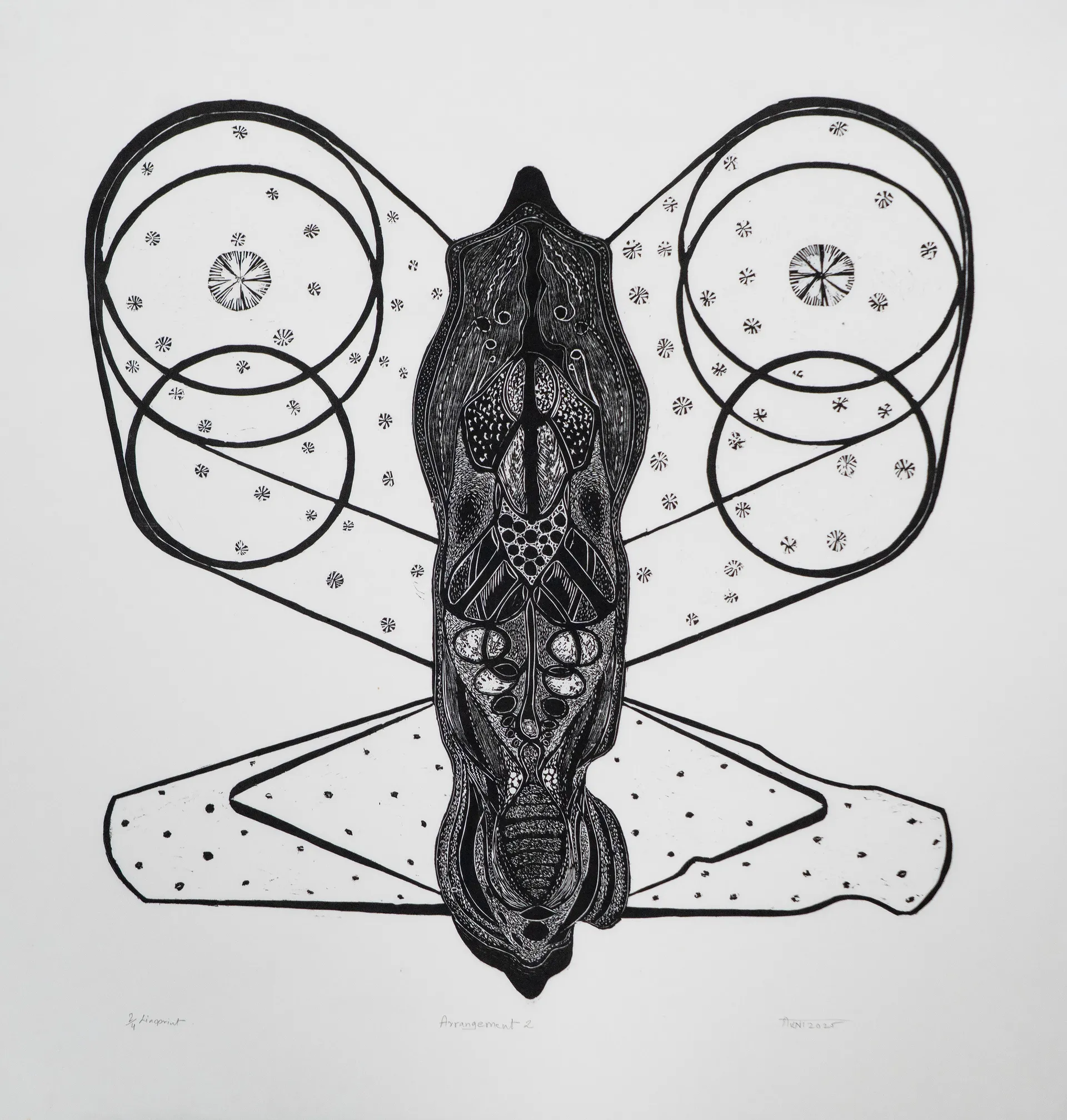 Arrangement series 2 by Avni Bansal - Linocut print on Kozo paper
