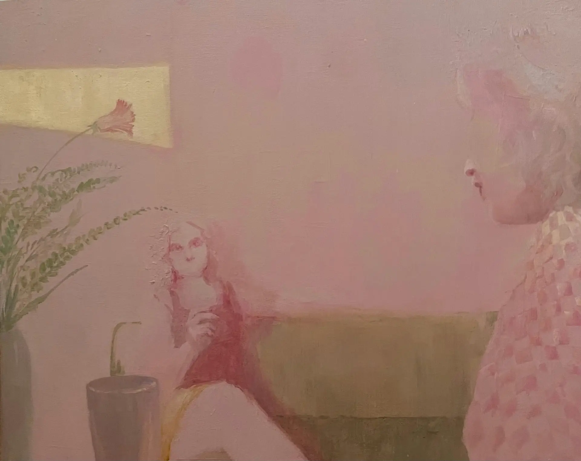 Inquiry in pink by Shazia Nabeel - Oil and acrylic on board