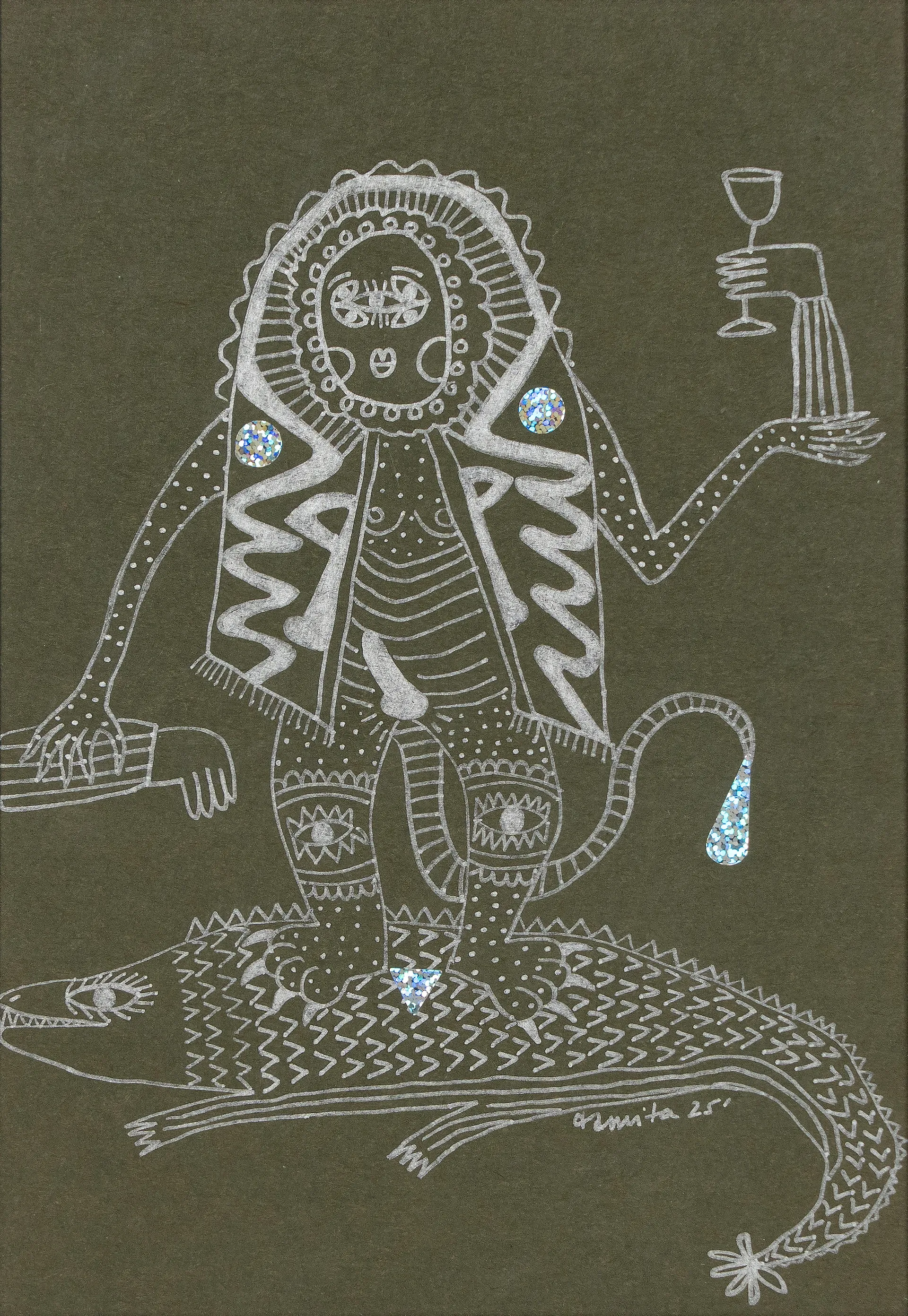 Chrome-born-bodies drawing 6 by Varnita Sethi - Chrome pen on acid-free handmade paper