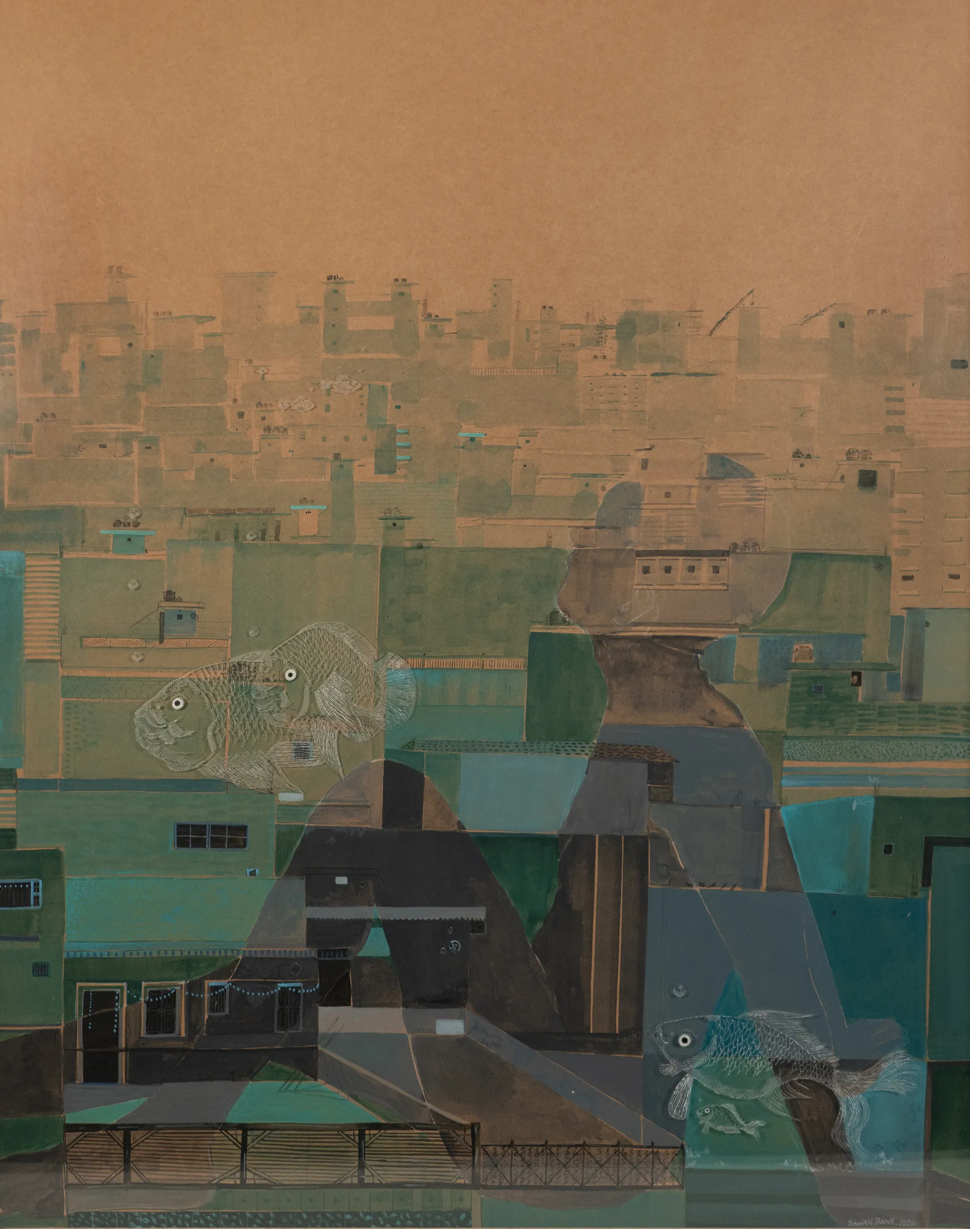 Glass wall 7 by Sawan Taank - Acrylic on paper & engraving on acrylic sheet