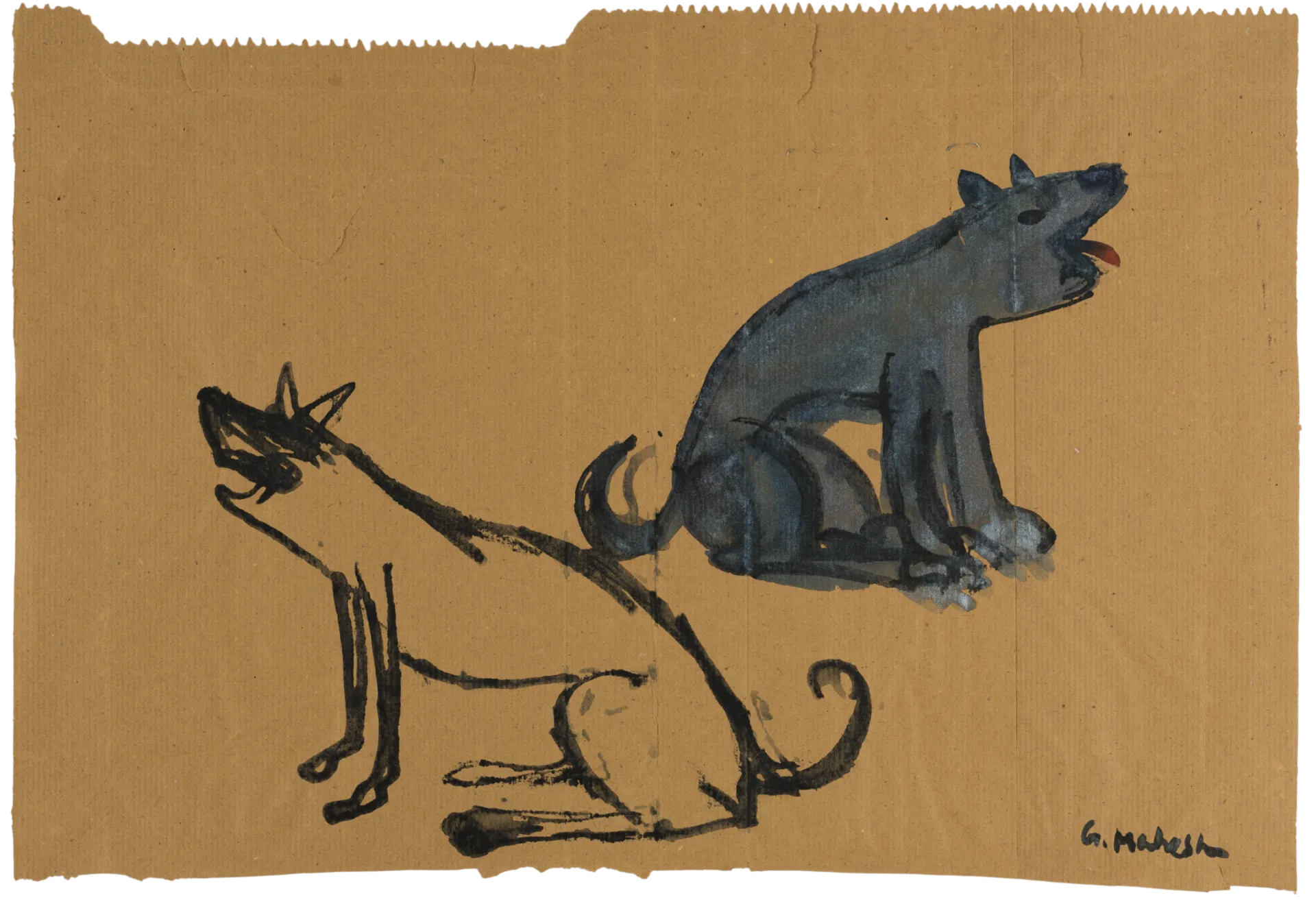 Missing by G. Mahesha - Watercolor on brown paper
