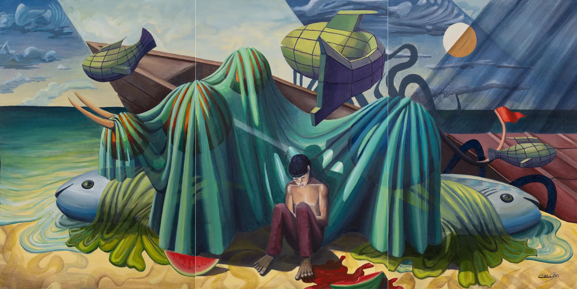 Tipping point (triptych) by Tan Sen - Acrylic on canvas 
