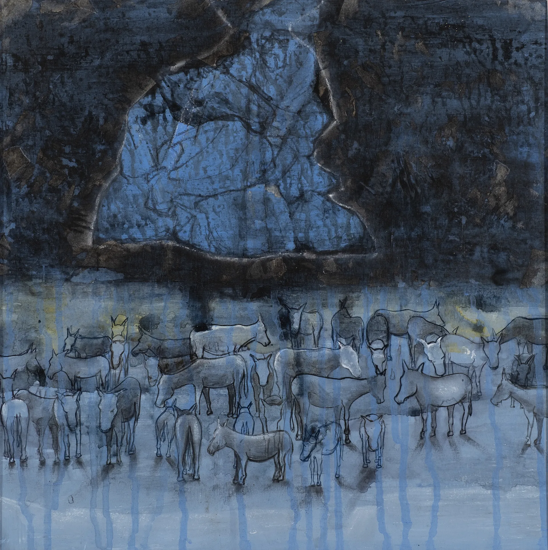 Mid-night 1 by Raju Baraiya - Mixed media on paper