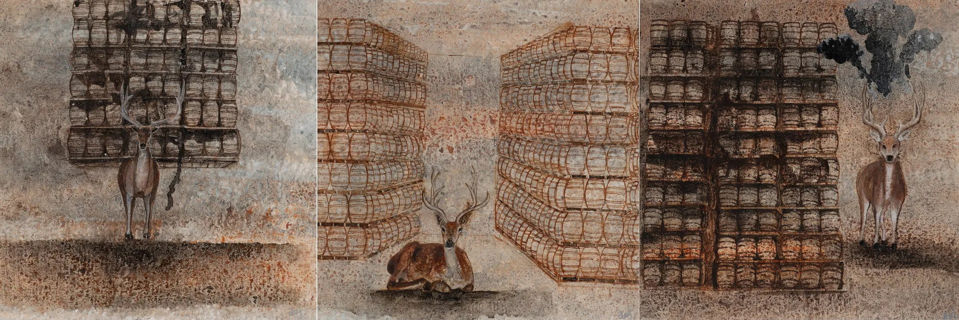 The king of distillery (set of 3) by Raju Baraiya - Mixed media on paper