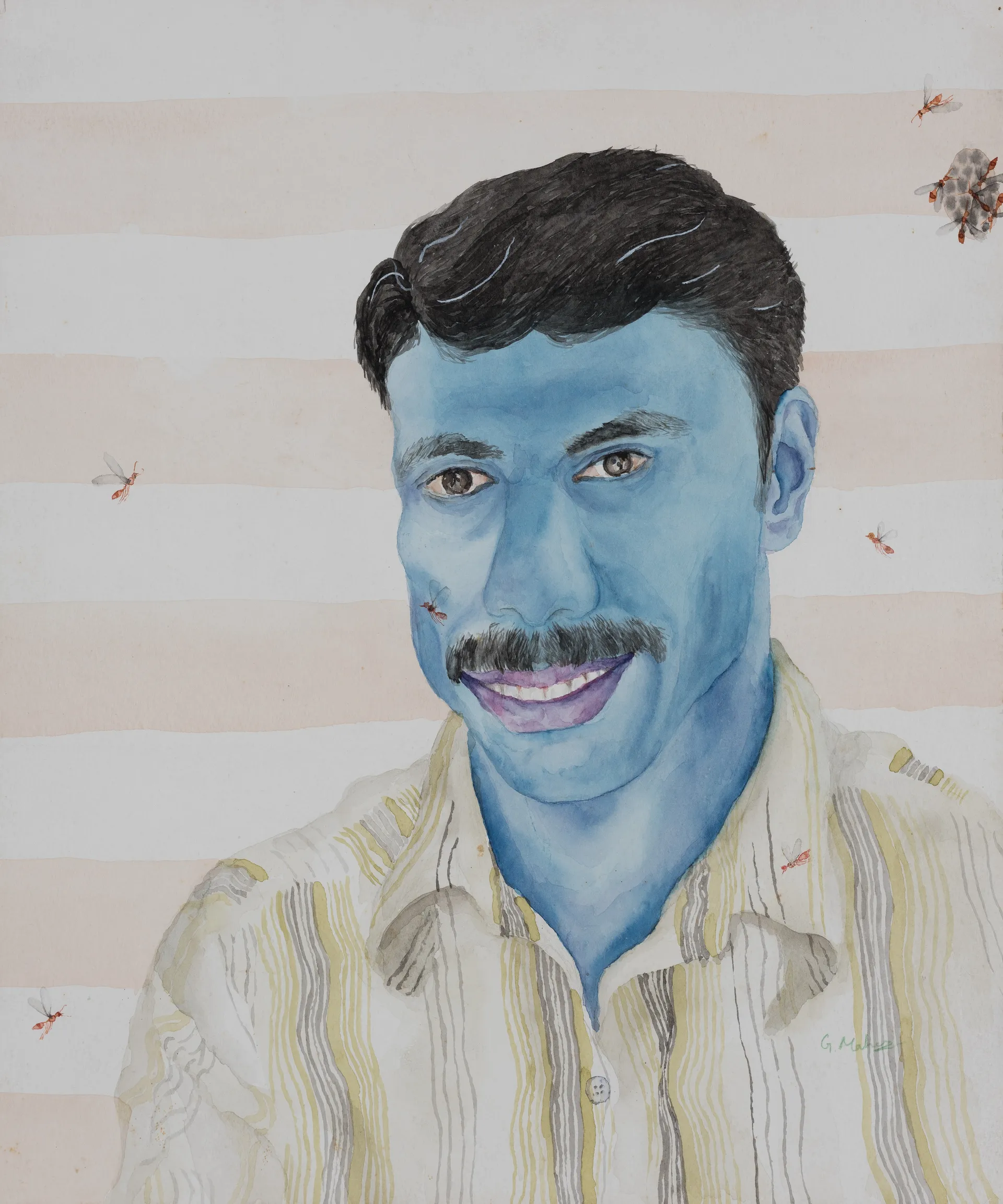 Self portrait with white hair by G. Mahesha - Watercolor on paper