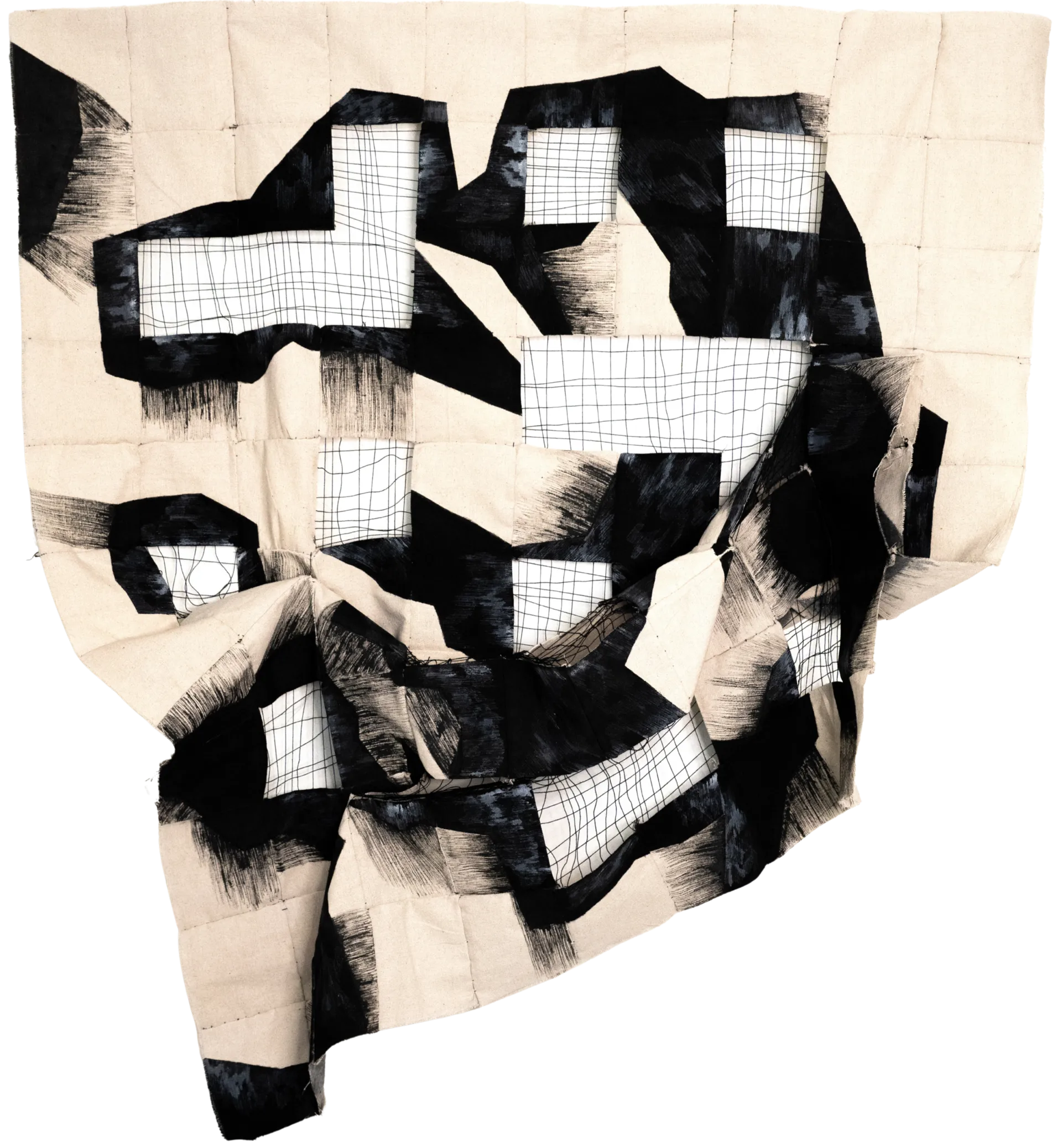 No. #14 by Urvi Sethna - Thread, black and white ink on fabric