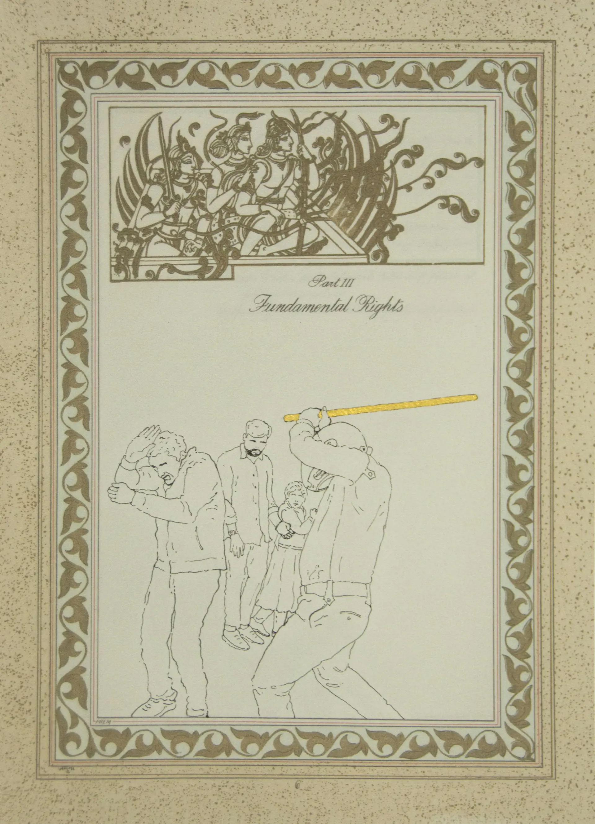 A promise of rights, a regime of fear, 8 by Harun Al Rashid Mollah - Traced drawing (based on verified incidents), gold pigment, and pigment print