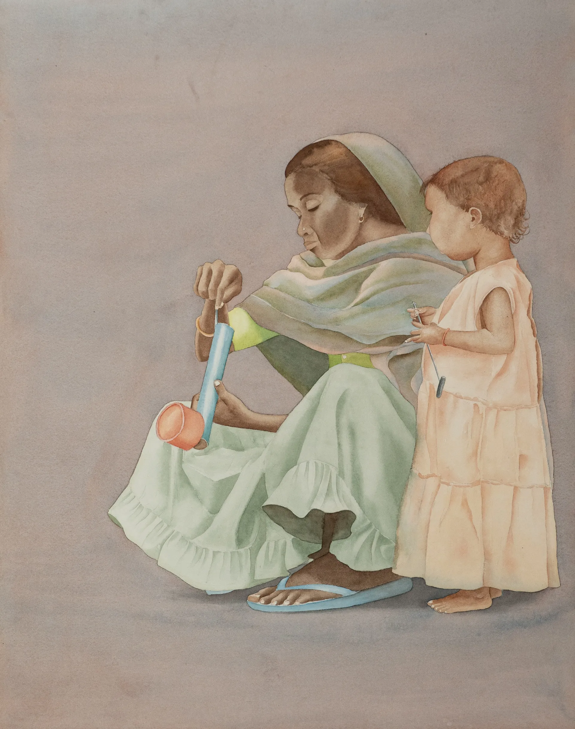 In lunch break by Raju Patel - Watercolor on paper