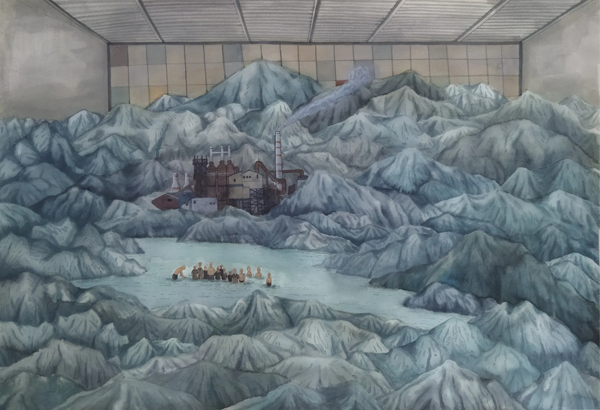 In this detention camp there were more mountains than humans, one of them told me by Aryama Pal - Acrylic on paper