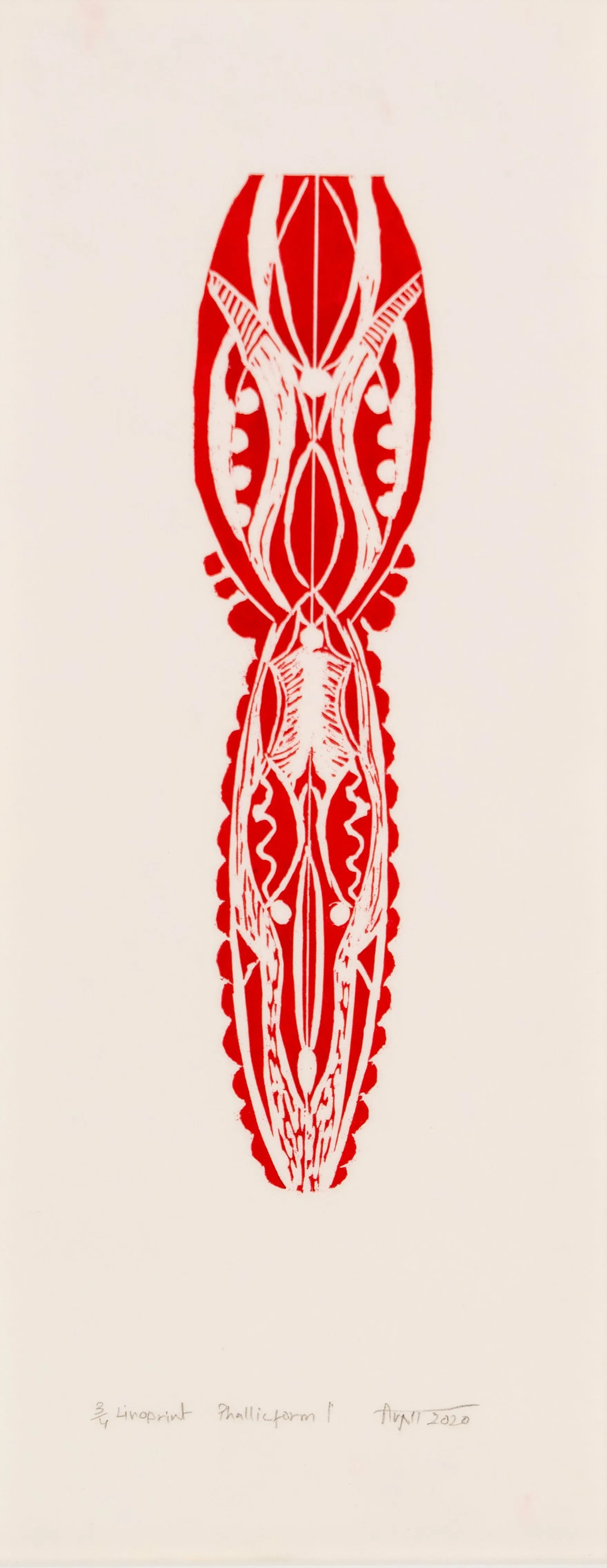 The phallic form, 1 (set of 8) by Avni Bansal - Linocut prints on Kozo paper, archival framing