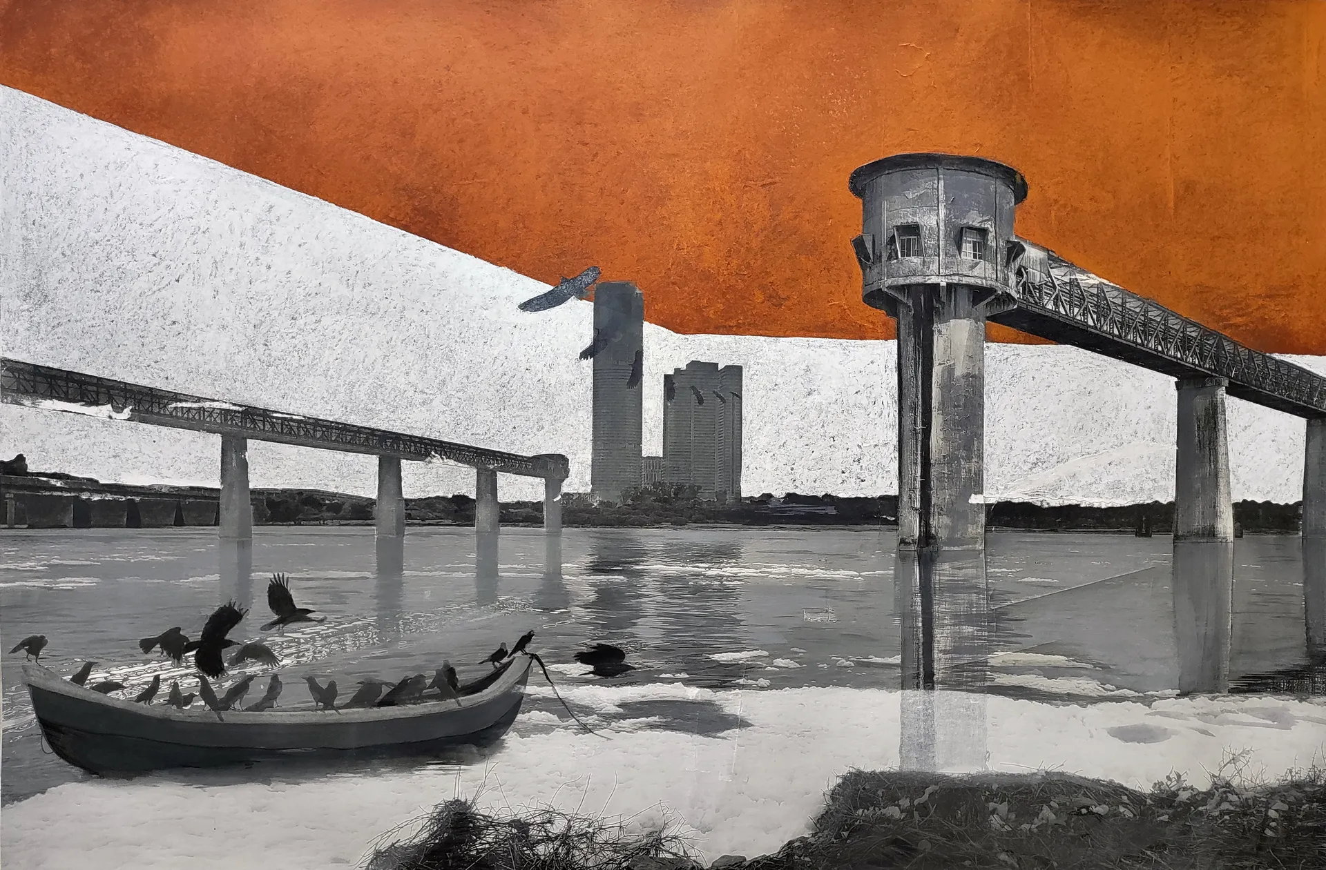Untitled by Kapil Jangid - Collage, ink, watercolor, cement, digital image, soft pastel and graphite on paper