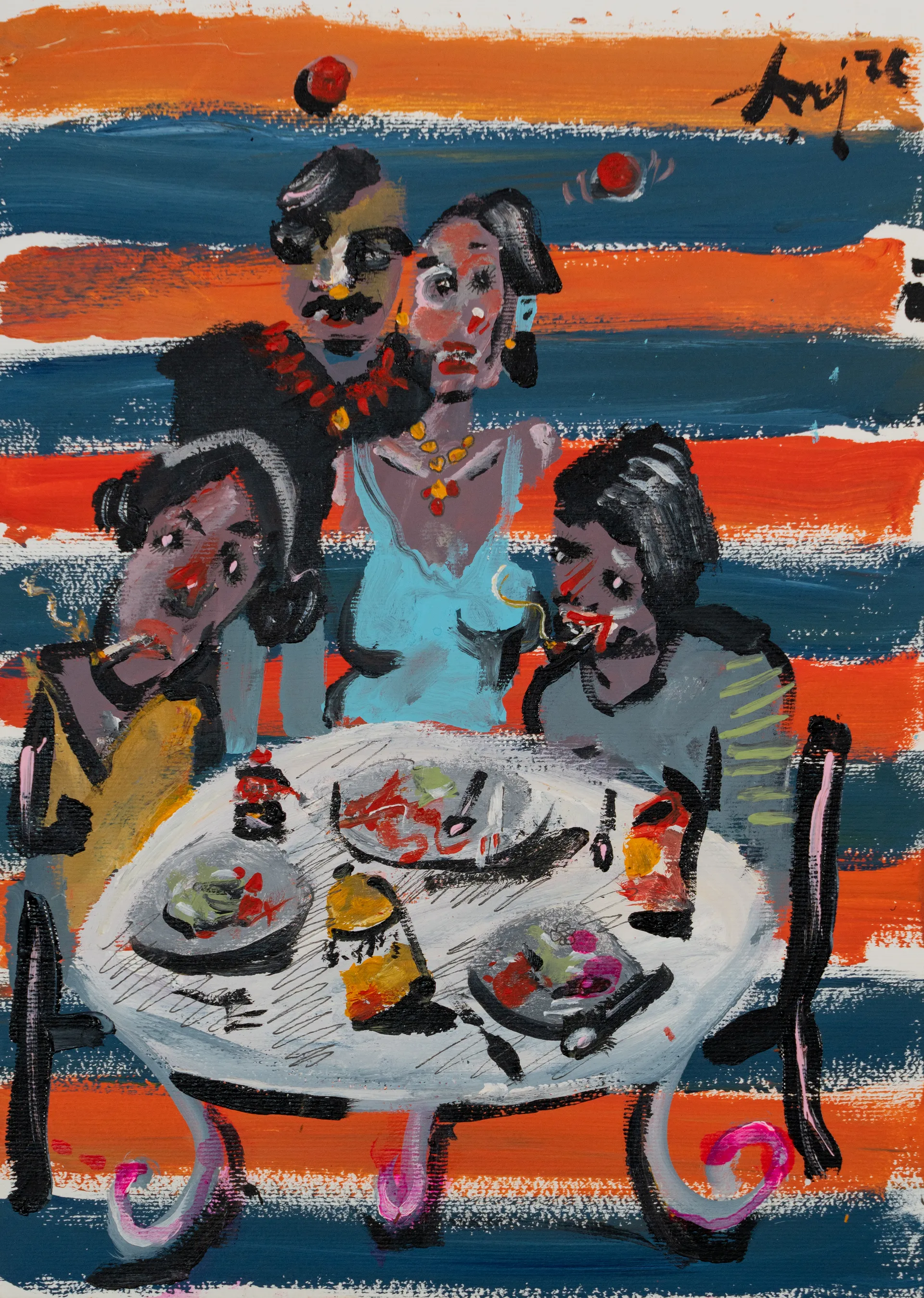 Family dinner by Aditiya Singh - Acrylic on canson paper