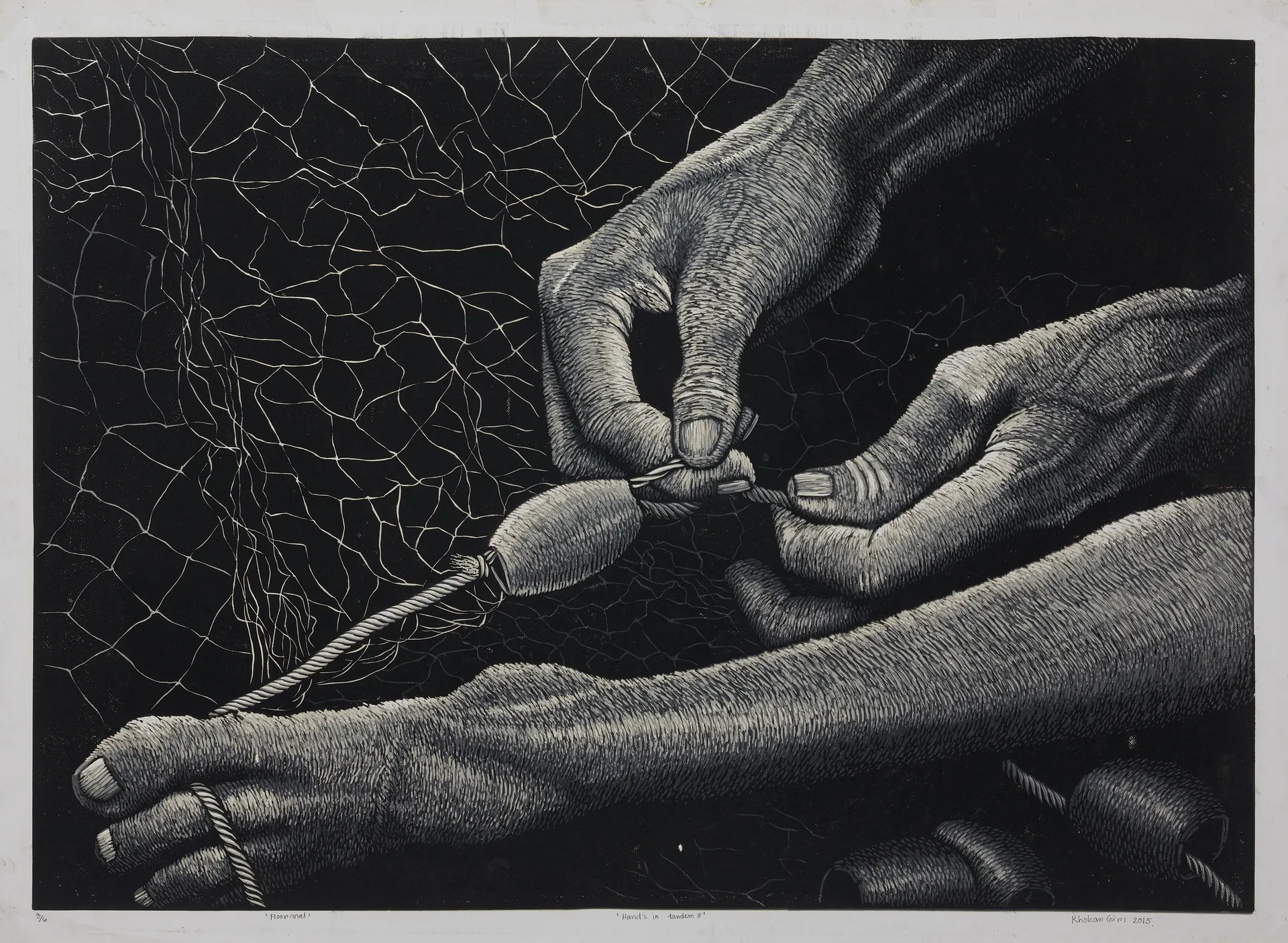 Labour by Khokan Giri - Linocut