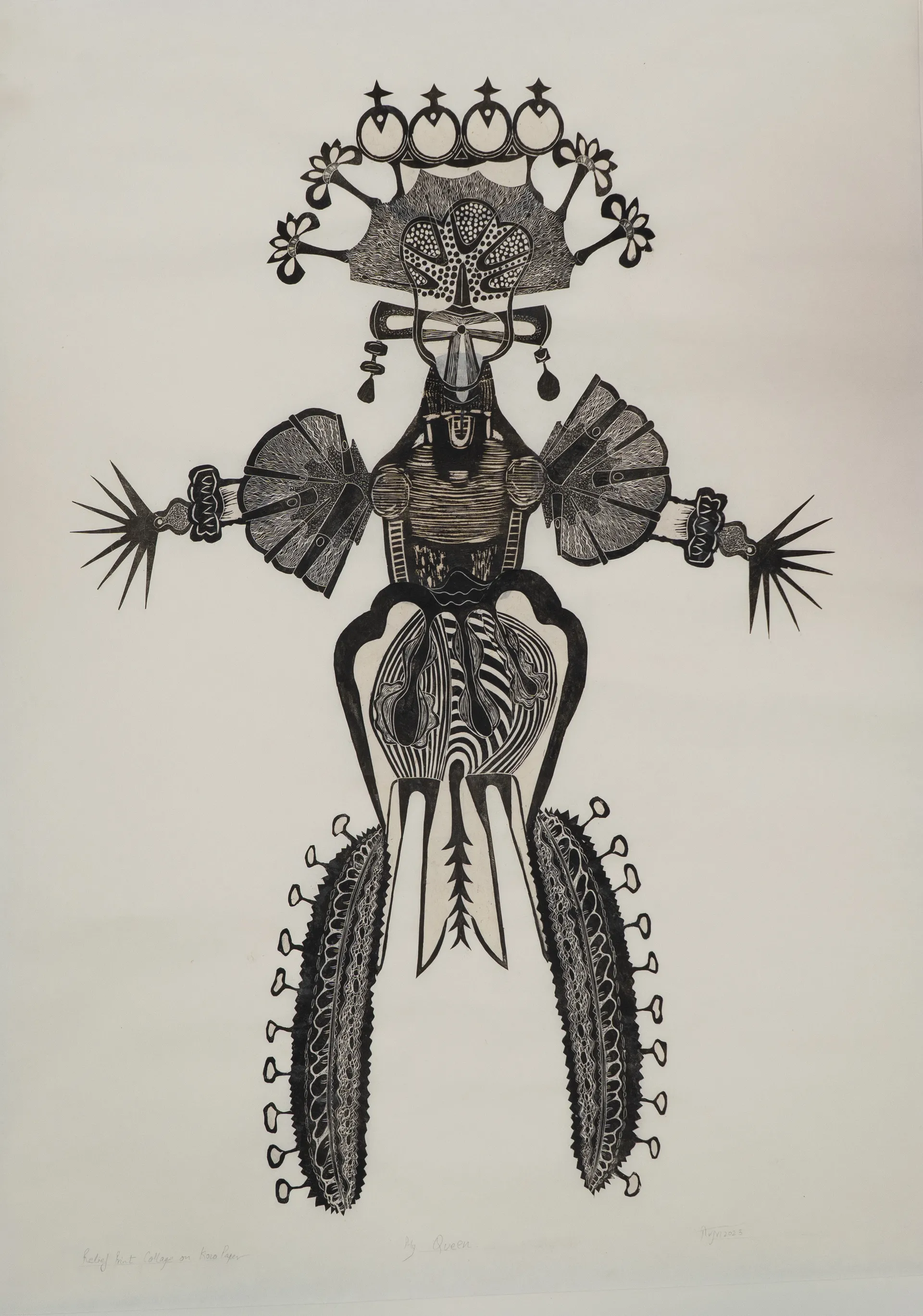King and queen 1 (set of 2) by Avni Bansal - Relief print collage on Kozo paper