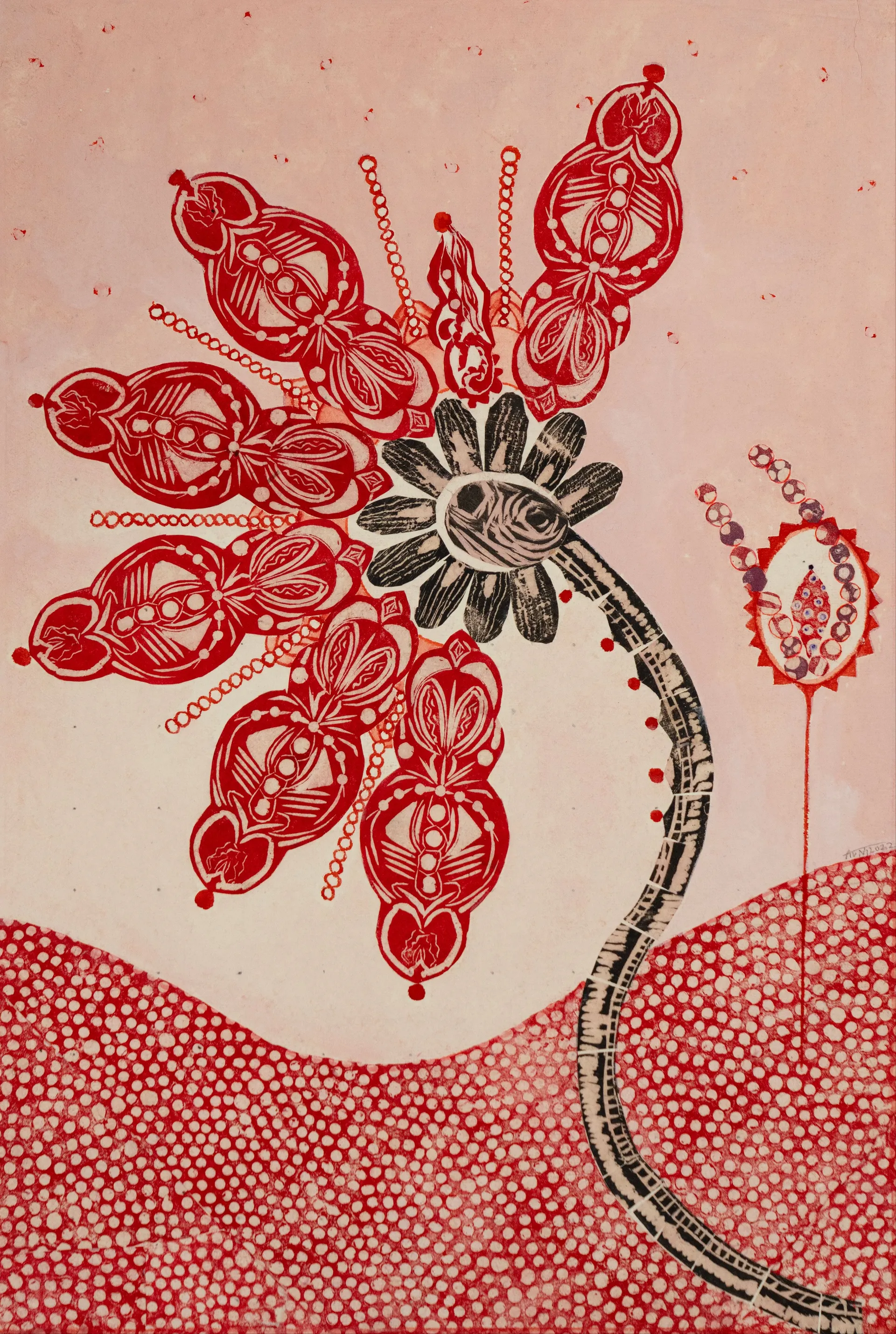 Bloom 5 by Avni Bansal - Woodcut collage and gouache on paper