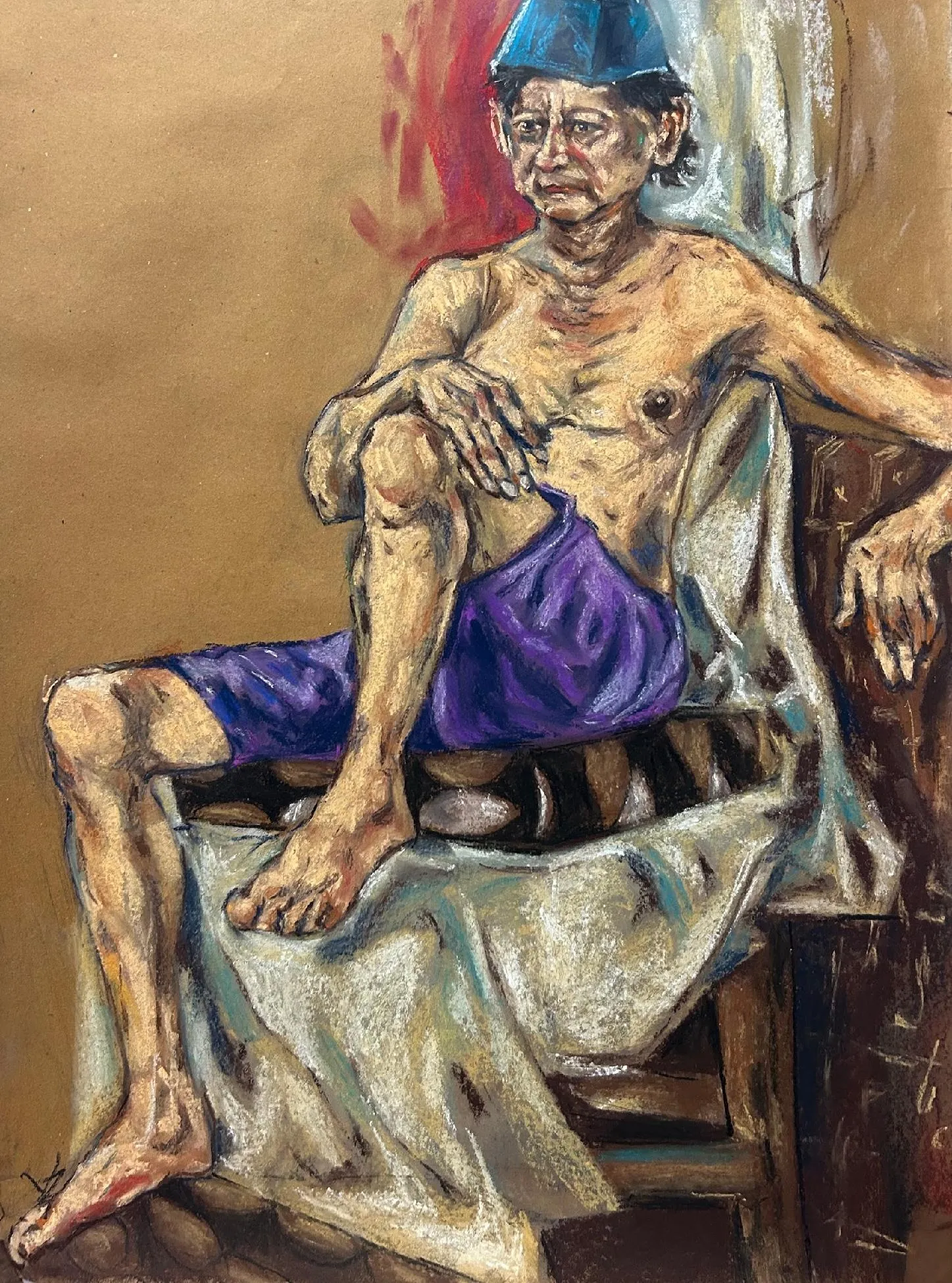 Pookie uncle by Tushar Tanwar - Soft pastels on sheet