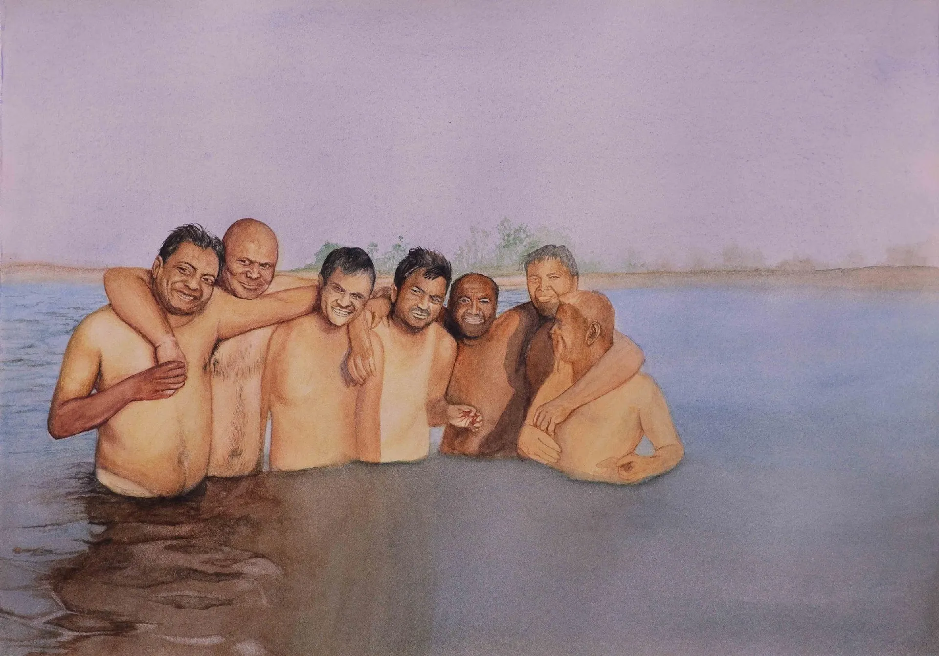 ओराइल साँस (Exhausted/Fading breath) by Shiv Shankar - Watercolor on paper