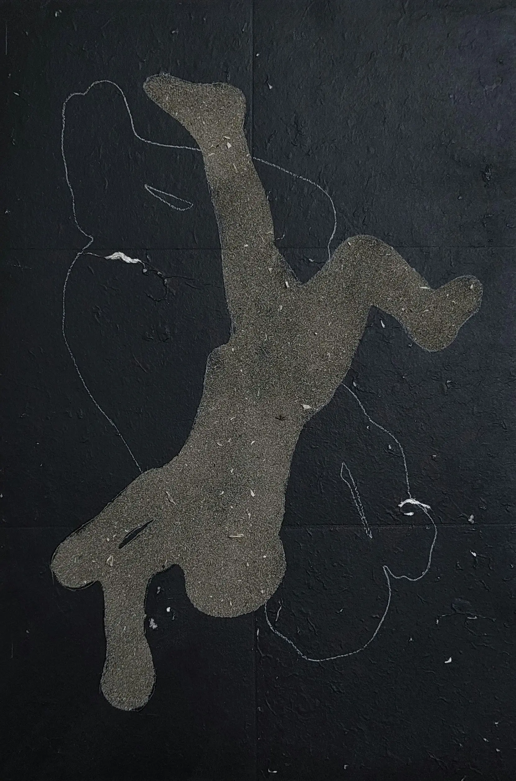 Muted voices, 4 by Shiv Kumar - Collected newspaper, dust, rice paper, acrylic on canvas